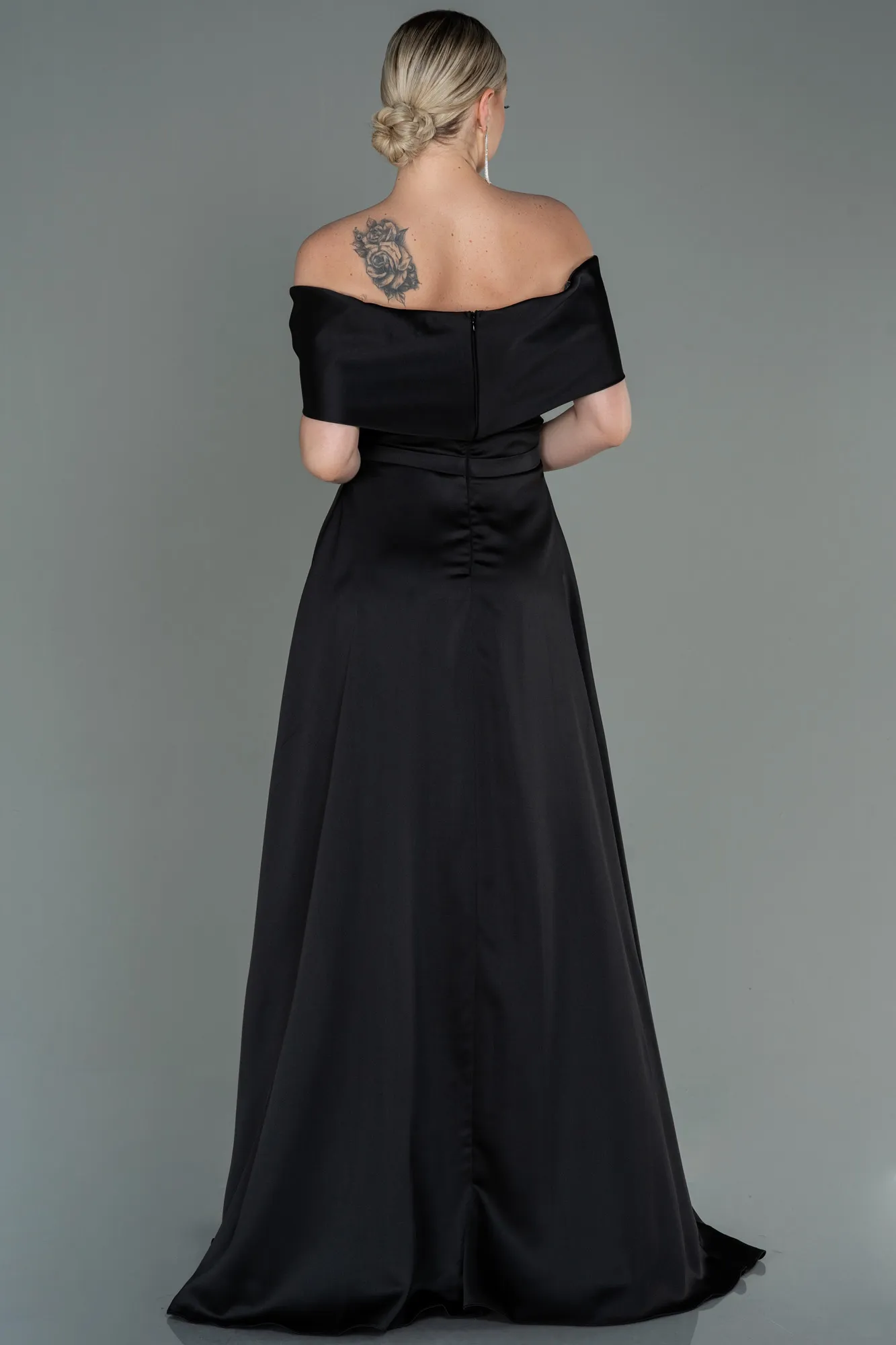Black-Long Satin Evening Dress ABU3197