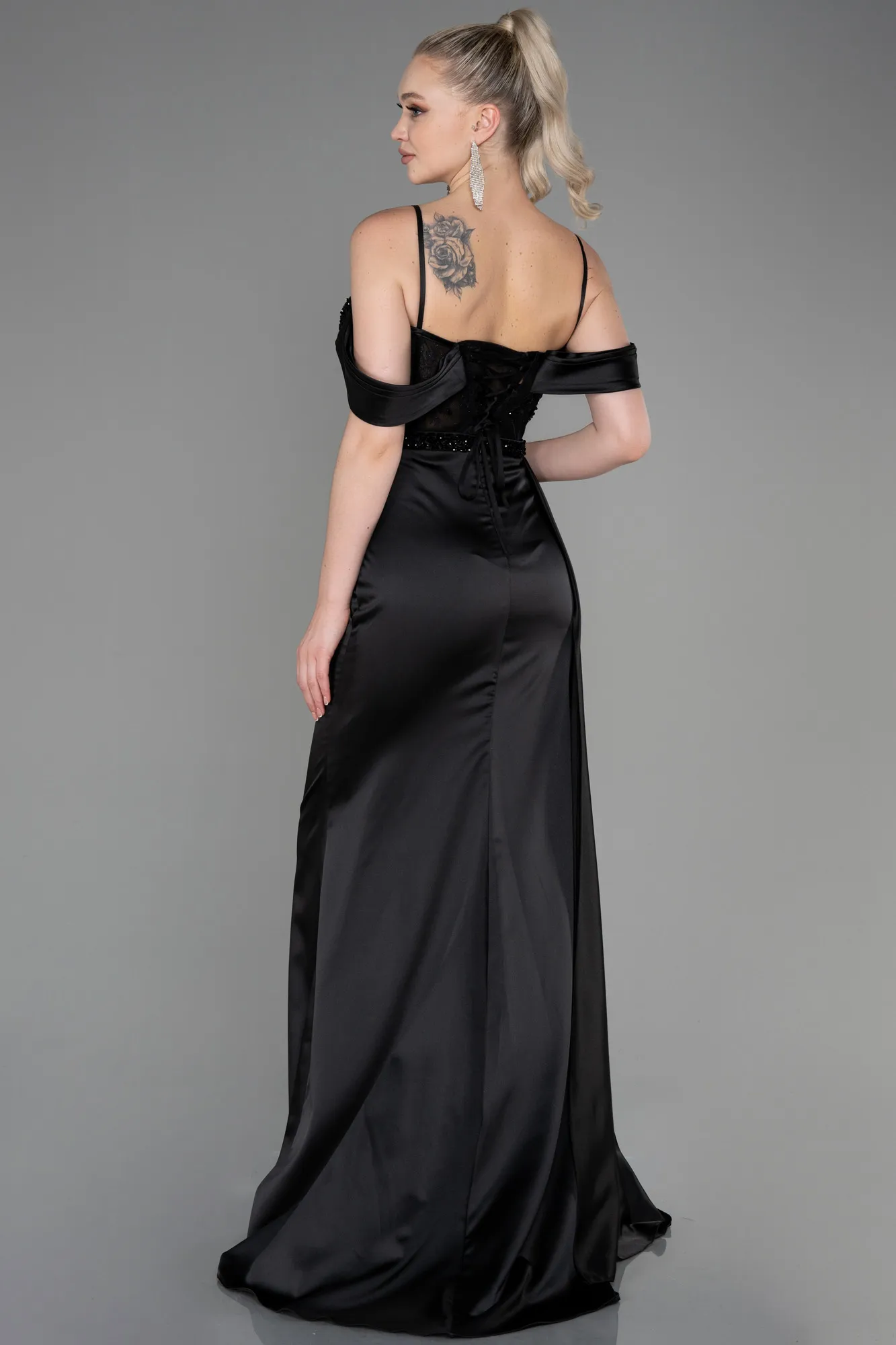 Black-Long Satin Evening Dress ABU3227