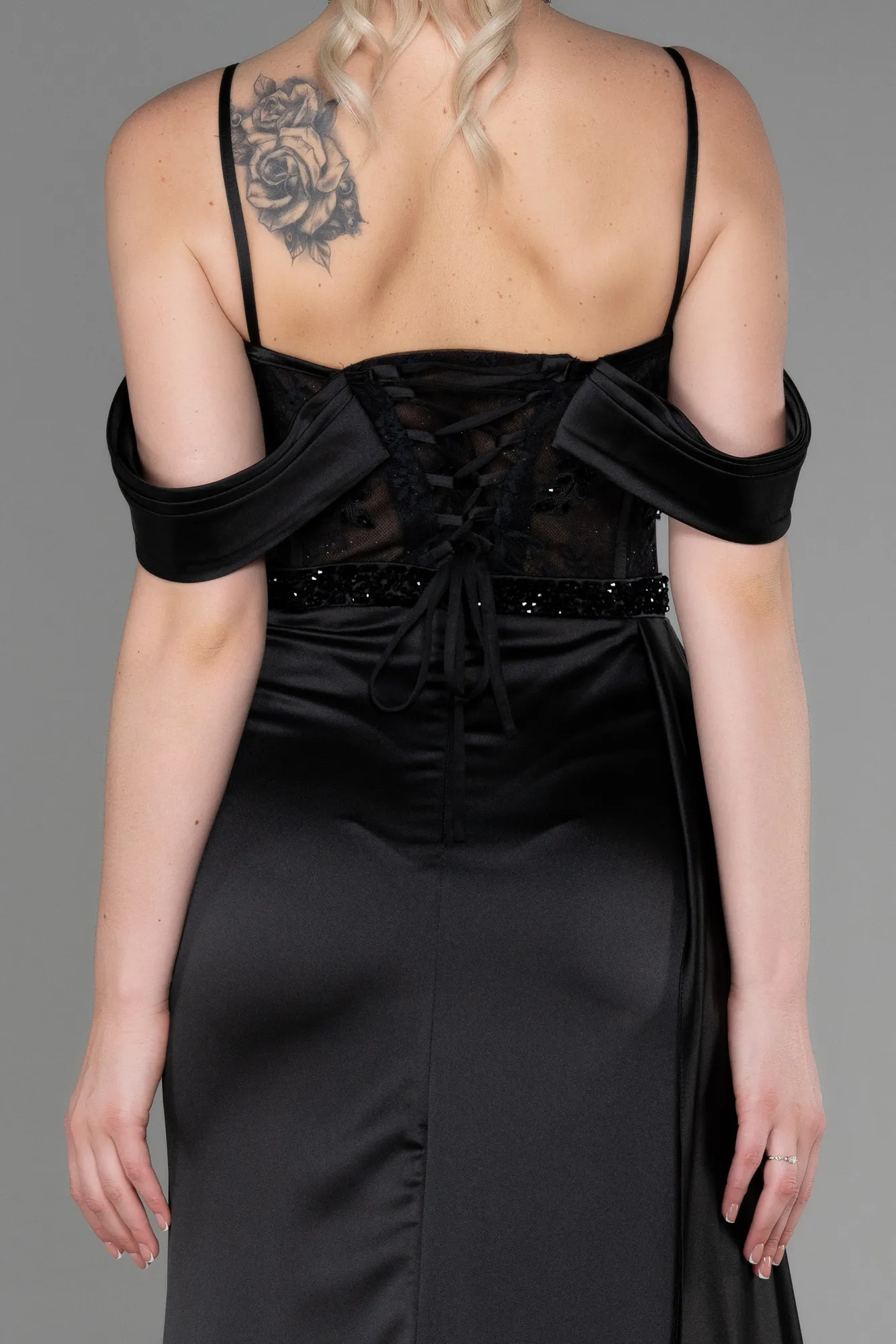 Black-Long Satin Evening Dress ABU3227