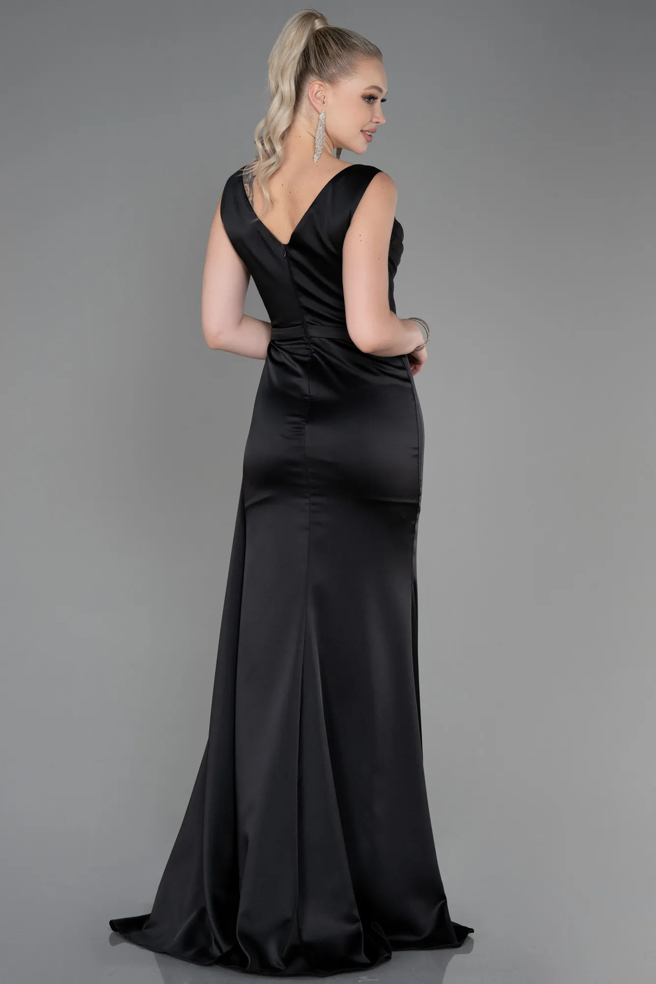Black-Long Satin Evening Dress ABU3235
