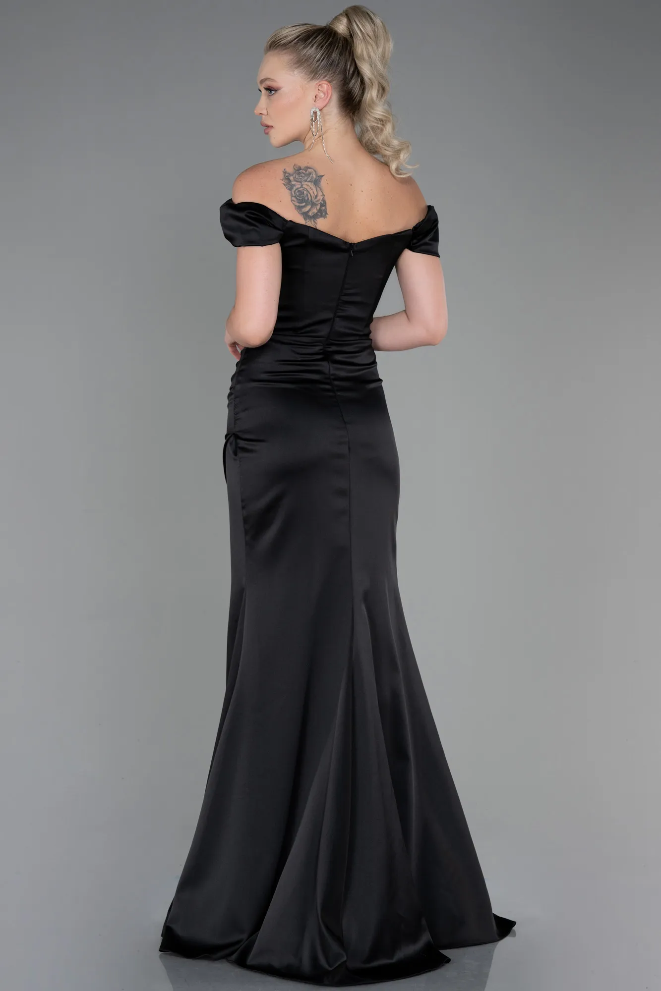 Black-Long Satin Evening Dress ABU3269