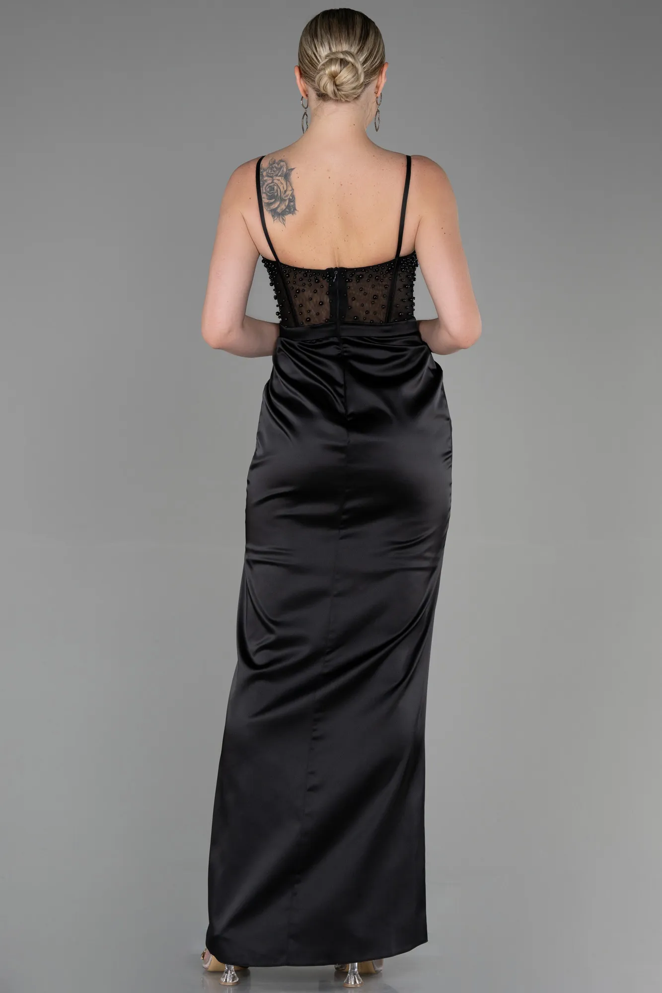 Black-Long Satin Evening Dress ABU3312