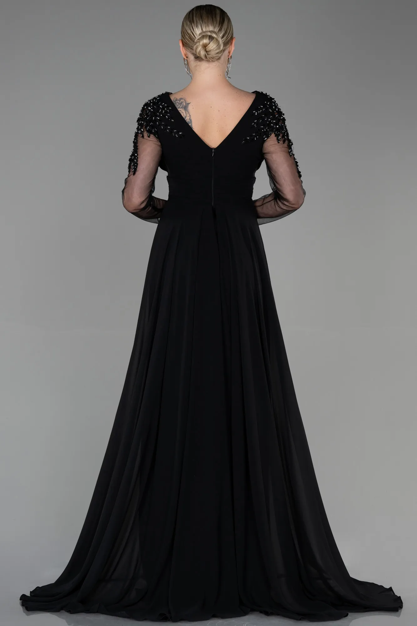 Black-Long Satin Evening Dress ABU3314