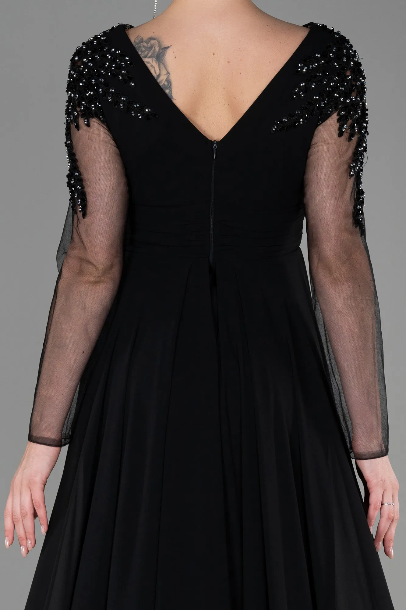 Black-Long Satin Evening Dress ABU3314