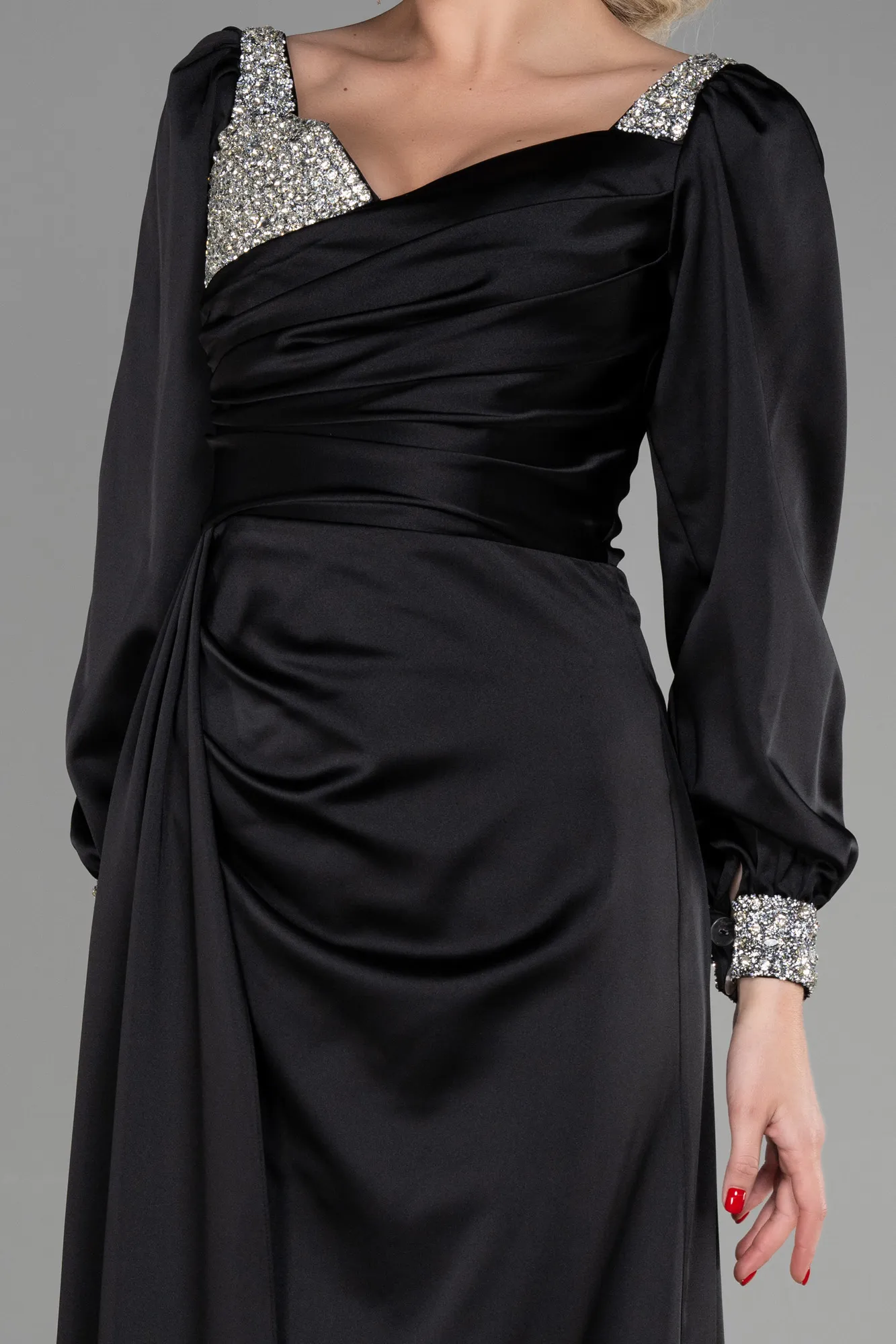 Black-Long Satin Evening Dress ABU3318