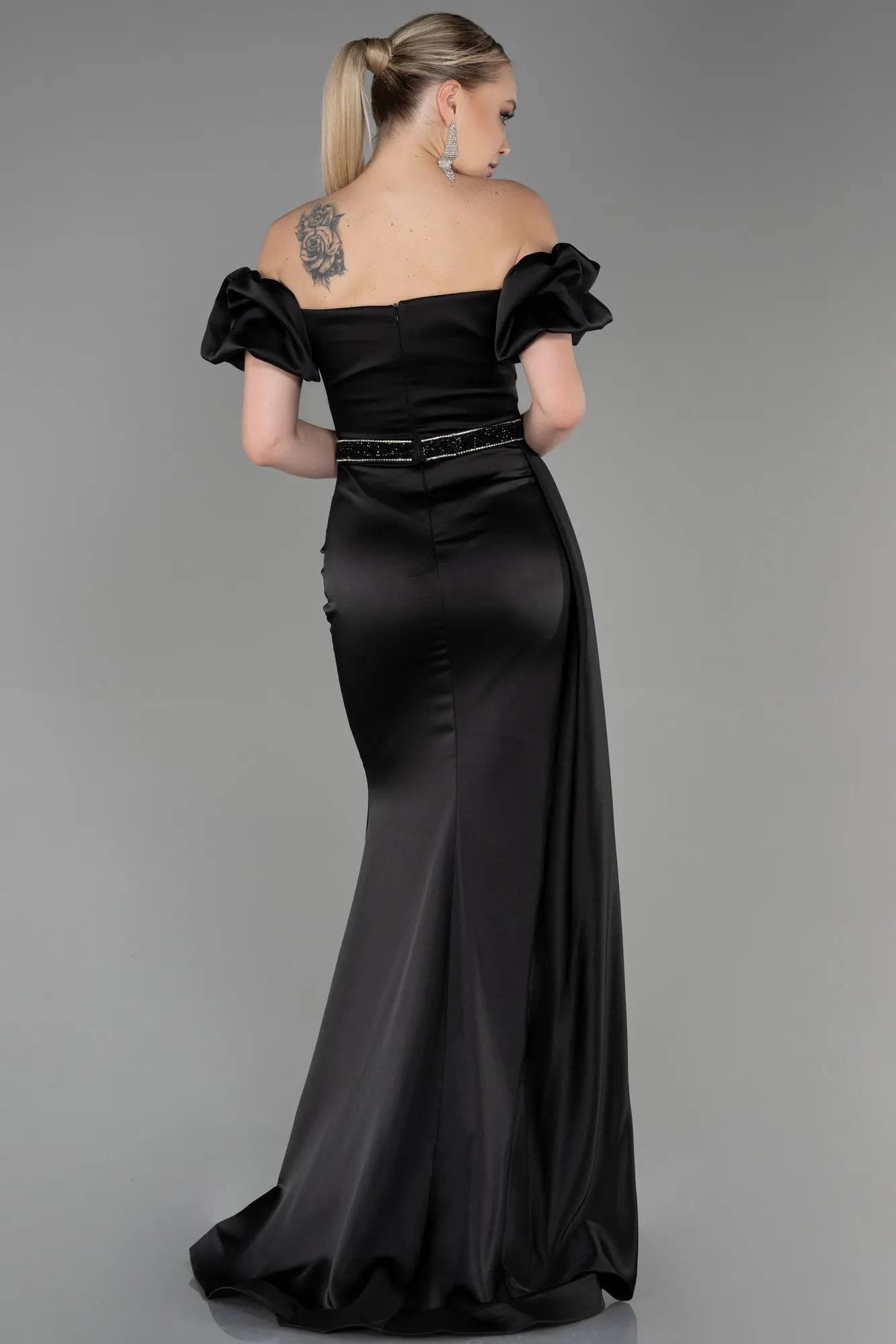 Black-Long Satin Evening Dress ABU3331