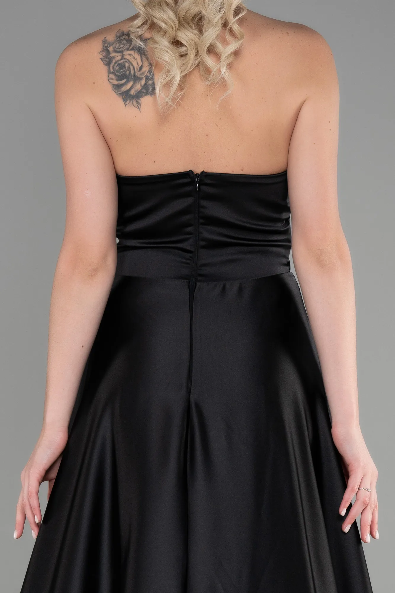 Black-Long Satin Evening Dress ABU3385