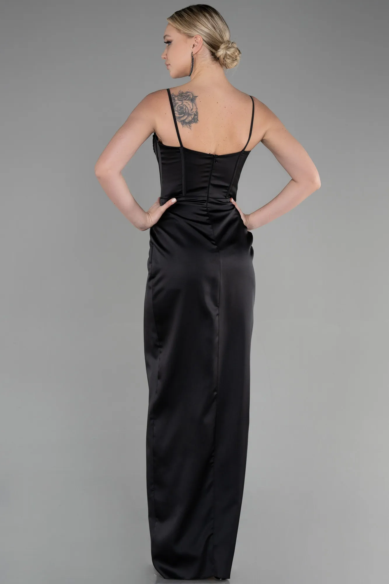 Black-Long Satin Evening Dress ABU3390