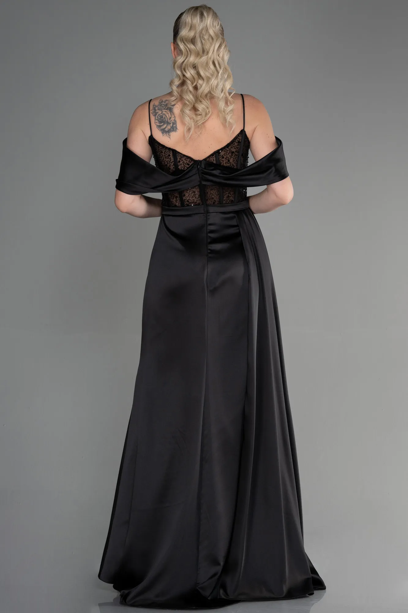 Black-Long Satin Evening Dress ABU3391
