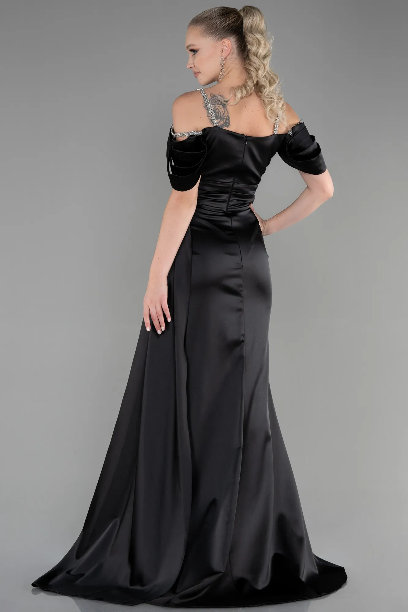 Black-Long Satin Evening Dress ABU3398