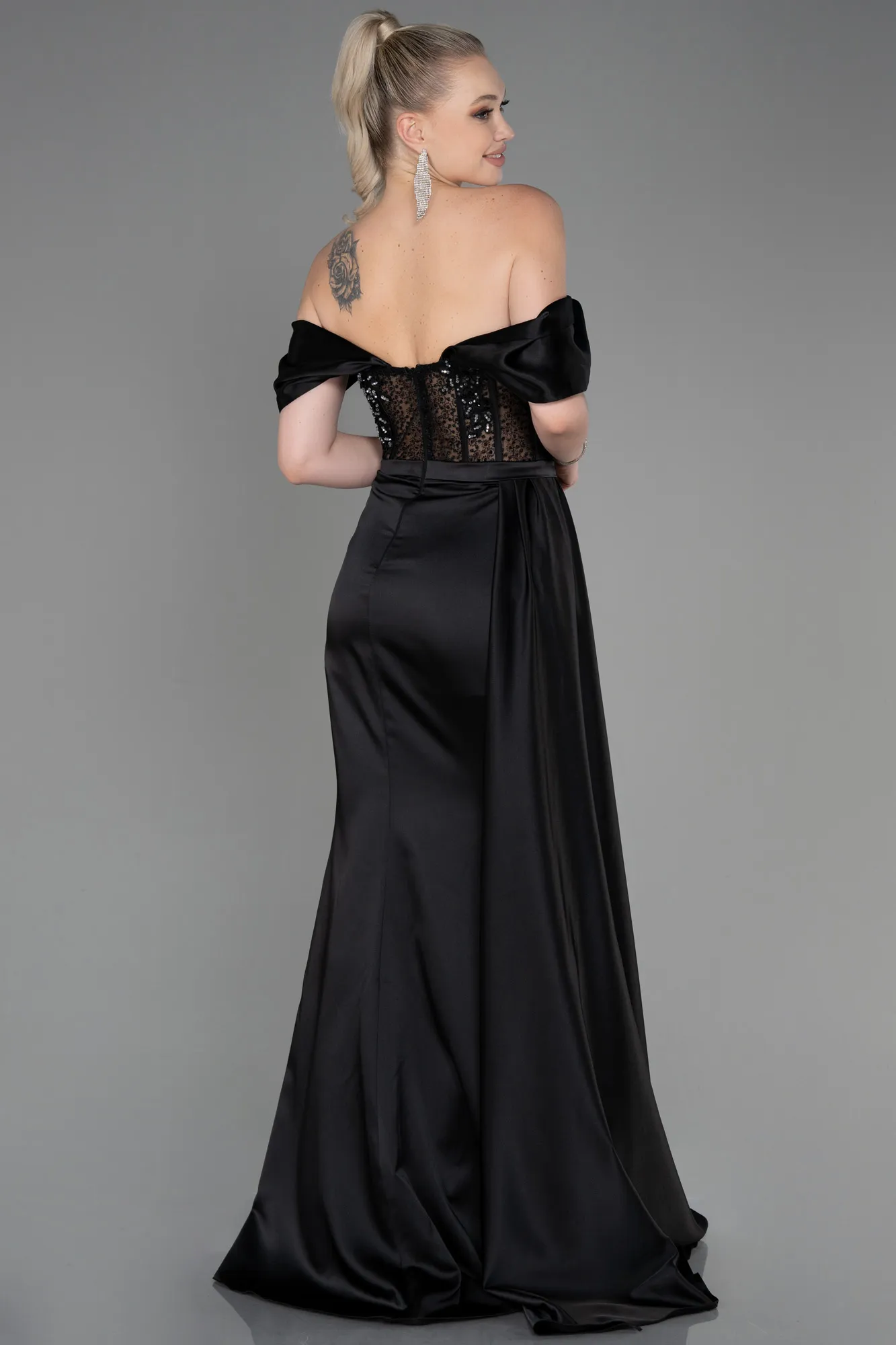 Black-Long Satin Evening Dress ABU3446