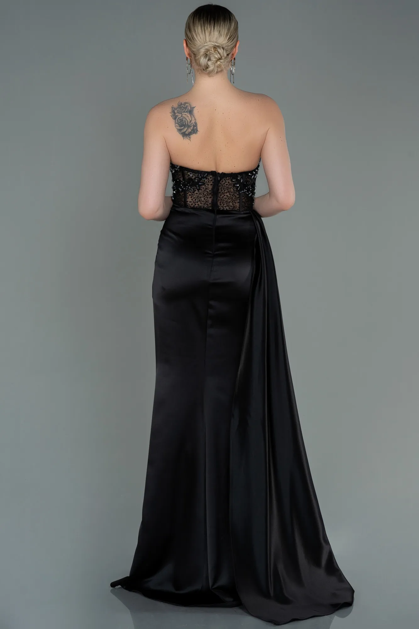 Black-Long Satin Evening Dress ABU3447