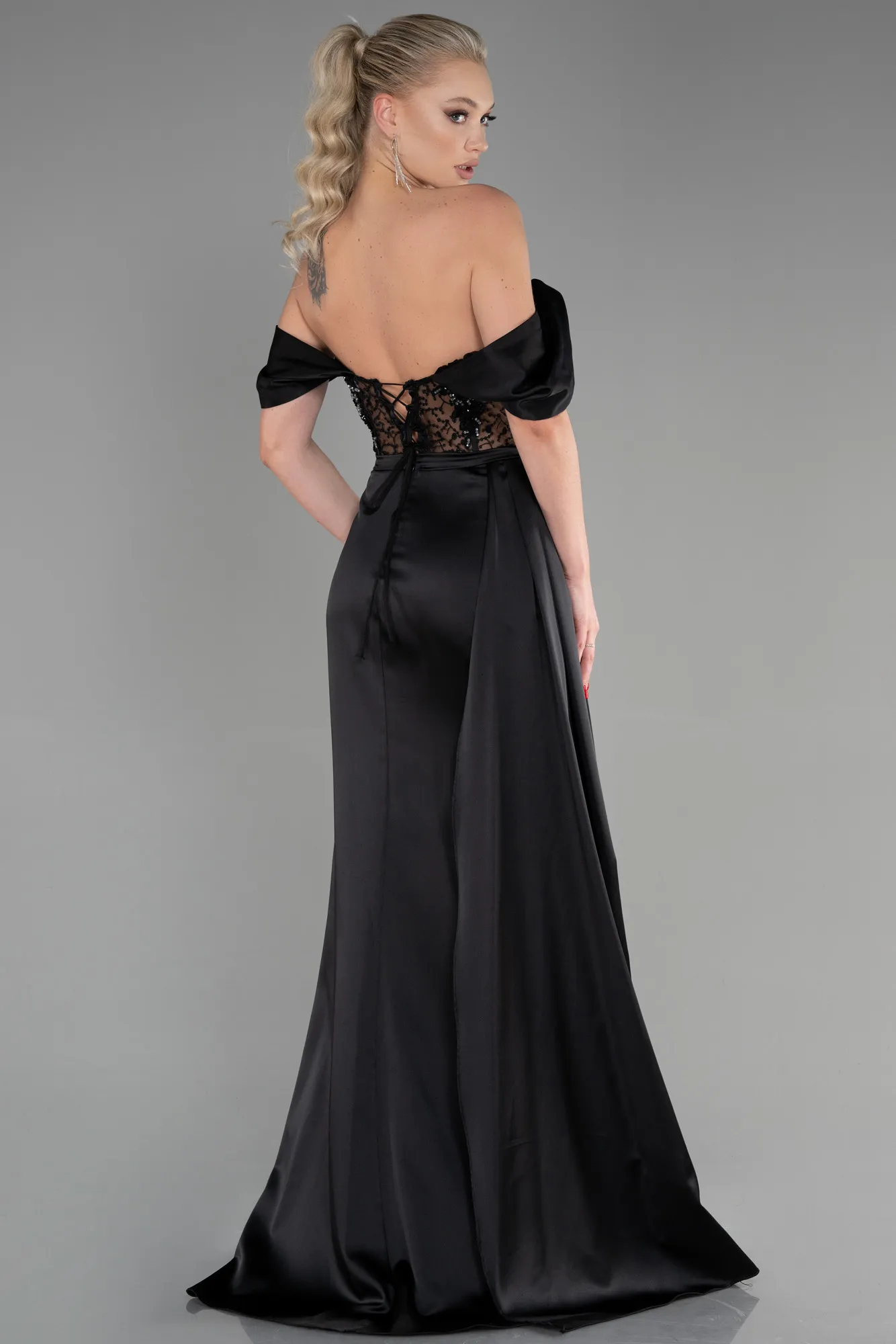 Black-Long Satin Evening Dress ABU3454