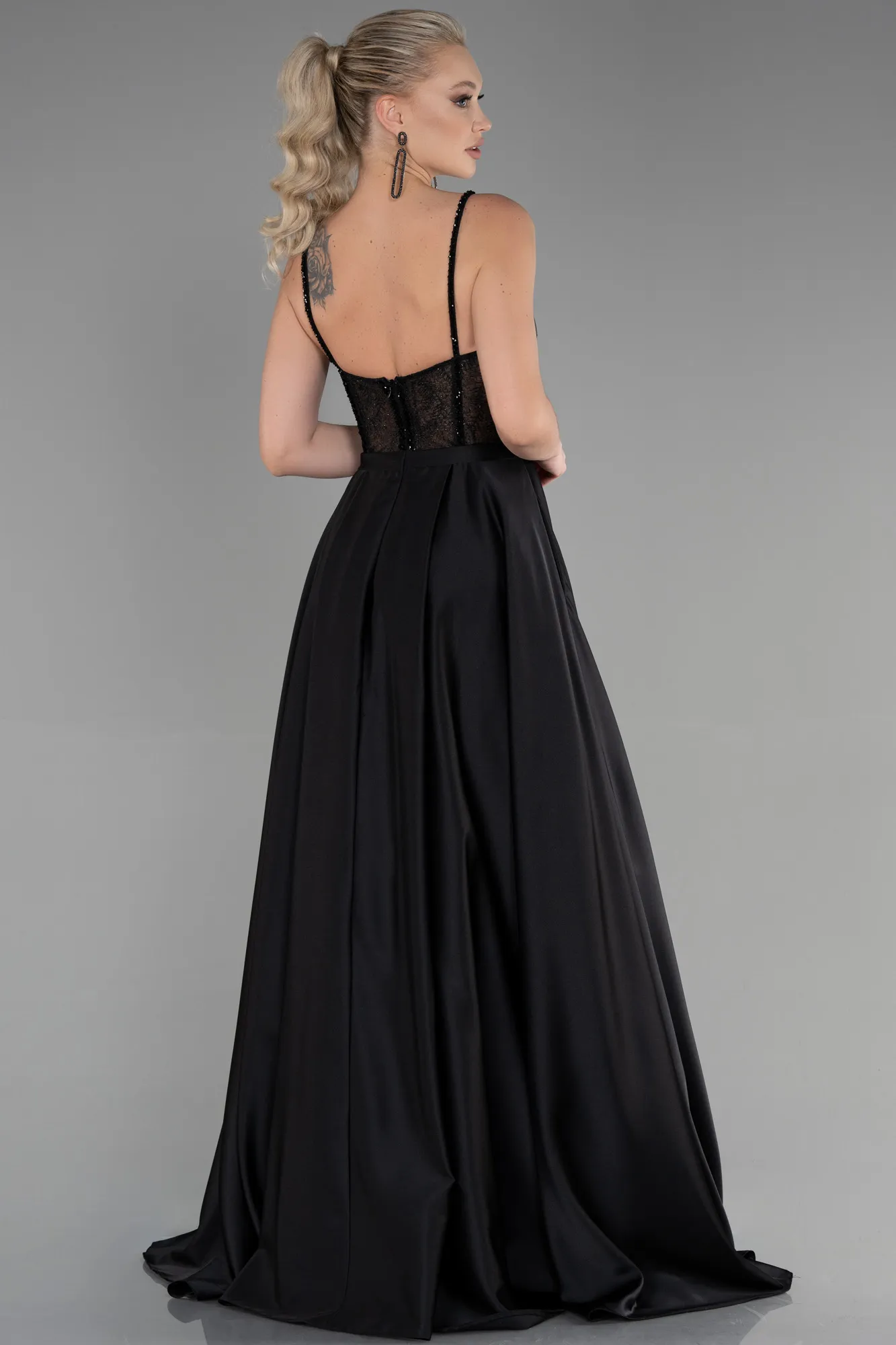 Black-Long Satin Evening Dress ABU3455