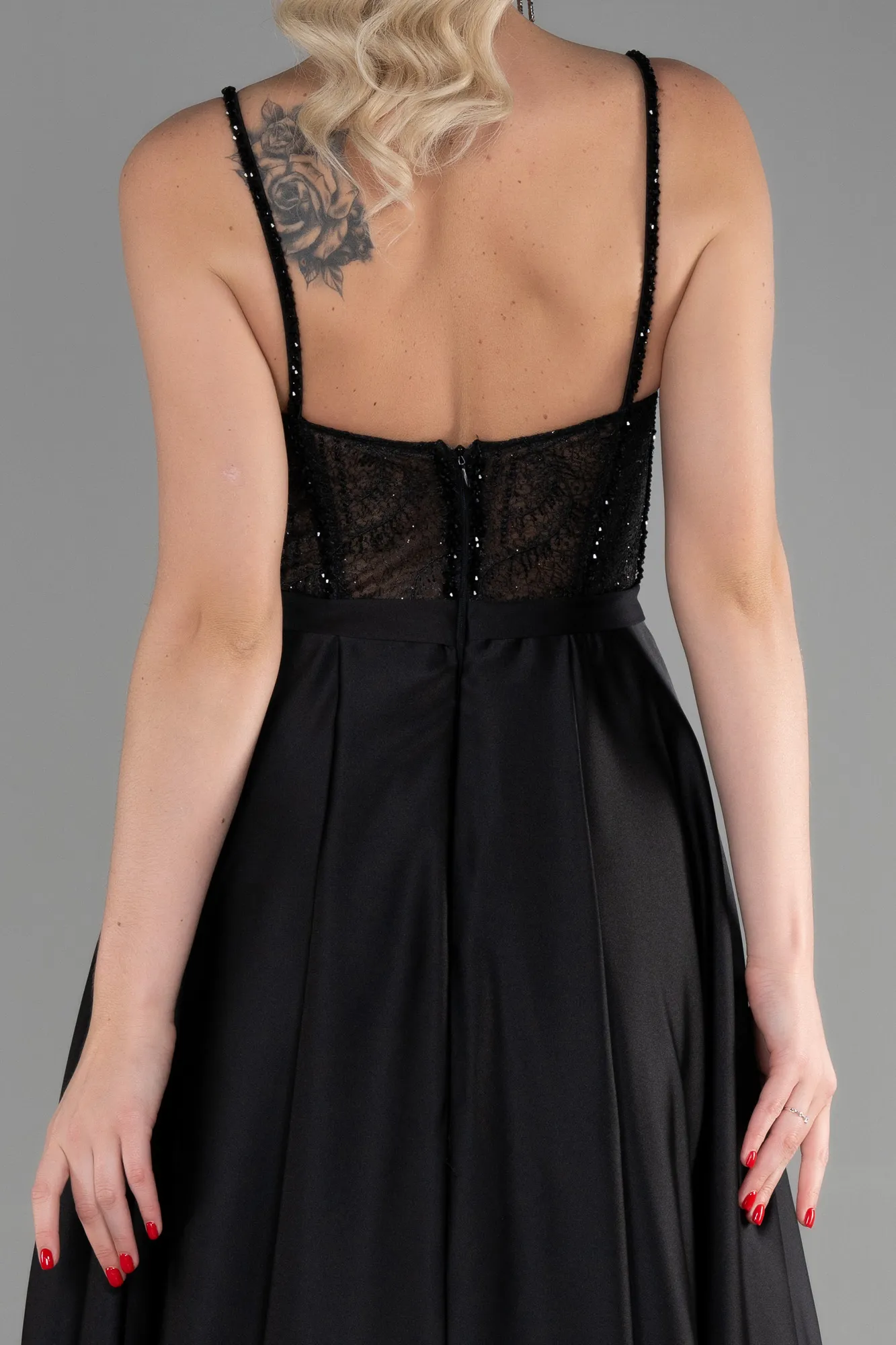 Black-Long Satin Evening Dress ABU3455