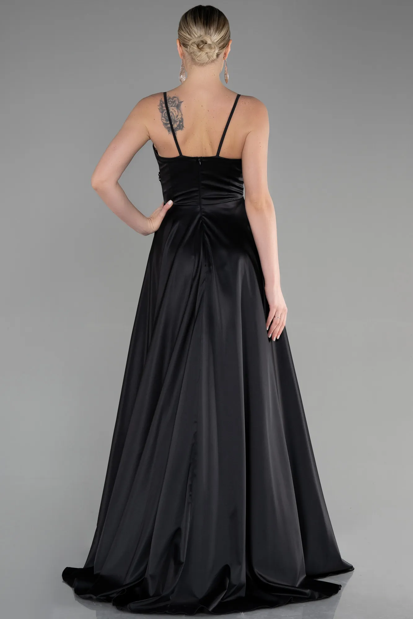 Black-Long Satin Evening Dress ABU3483