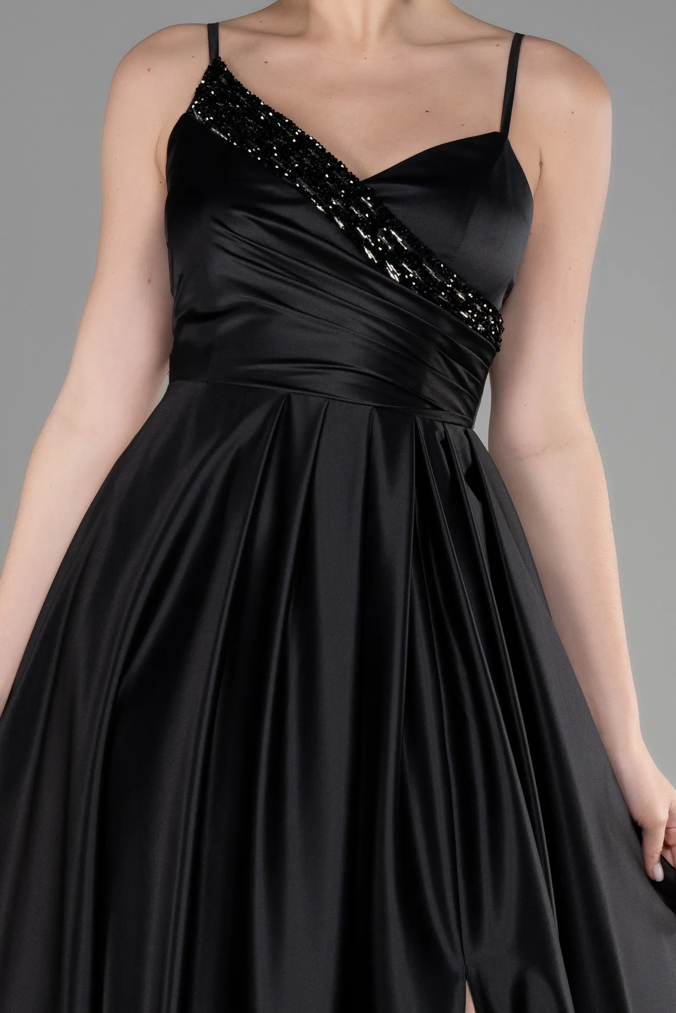 Black-Long Satin Evening Dress ABU3483