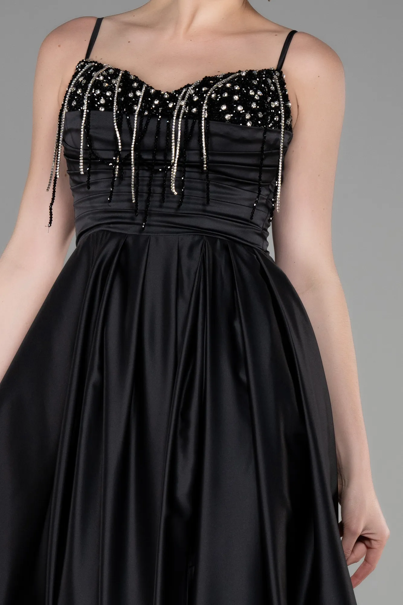 Black-Long Satin Evening Dress ABU3484