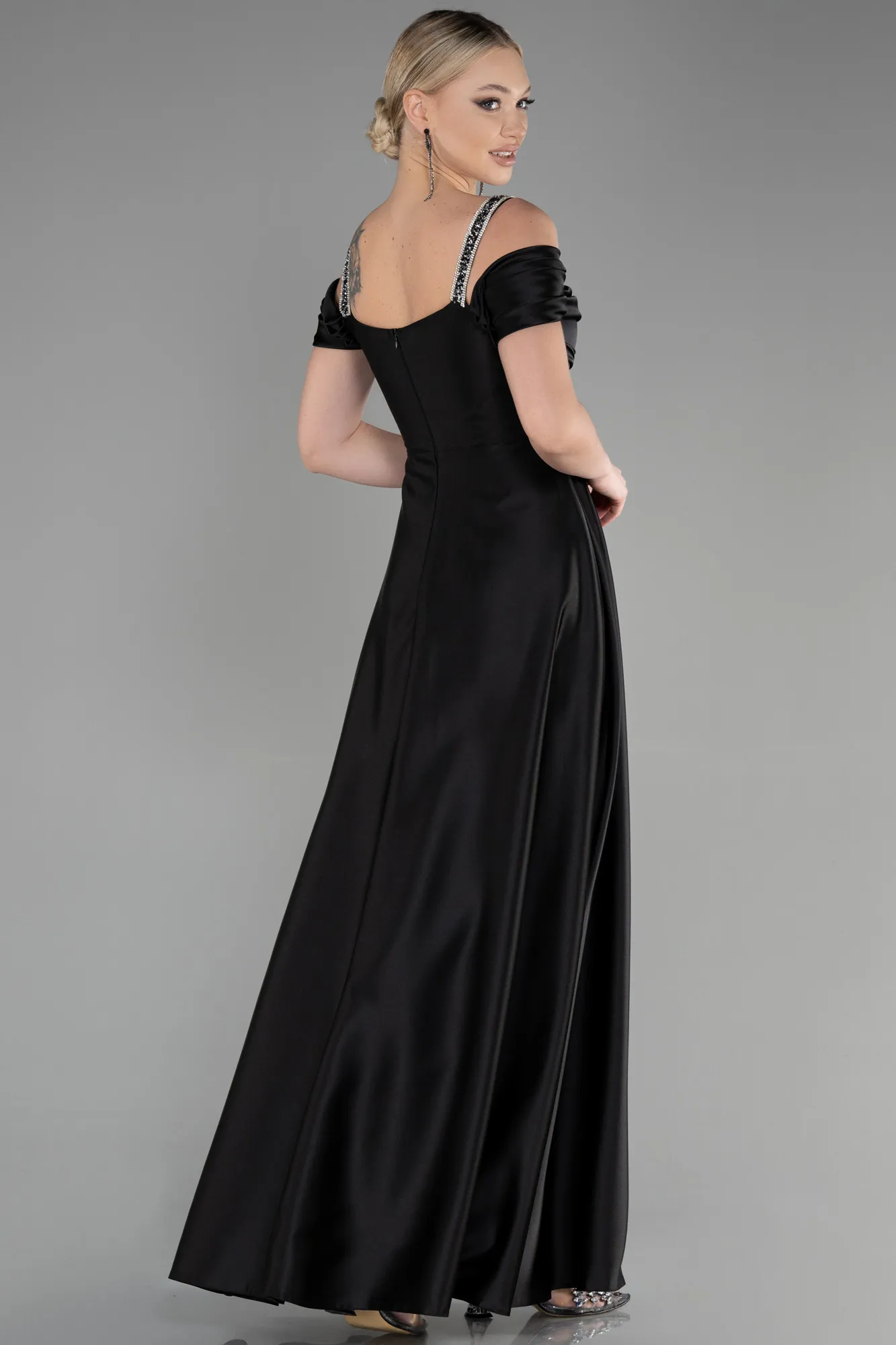 Black-Long Satin Evening Dress ABU3499