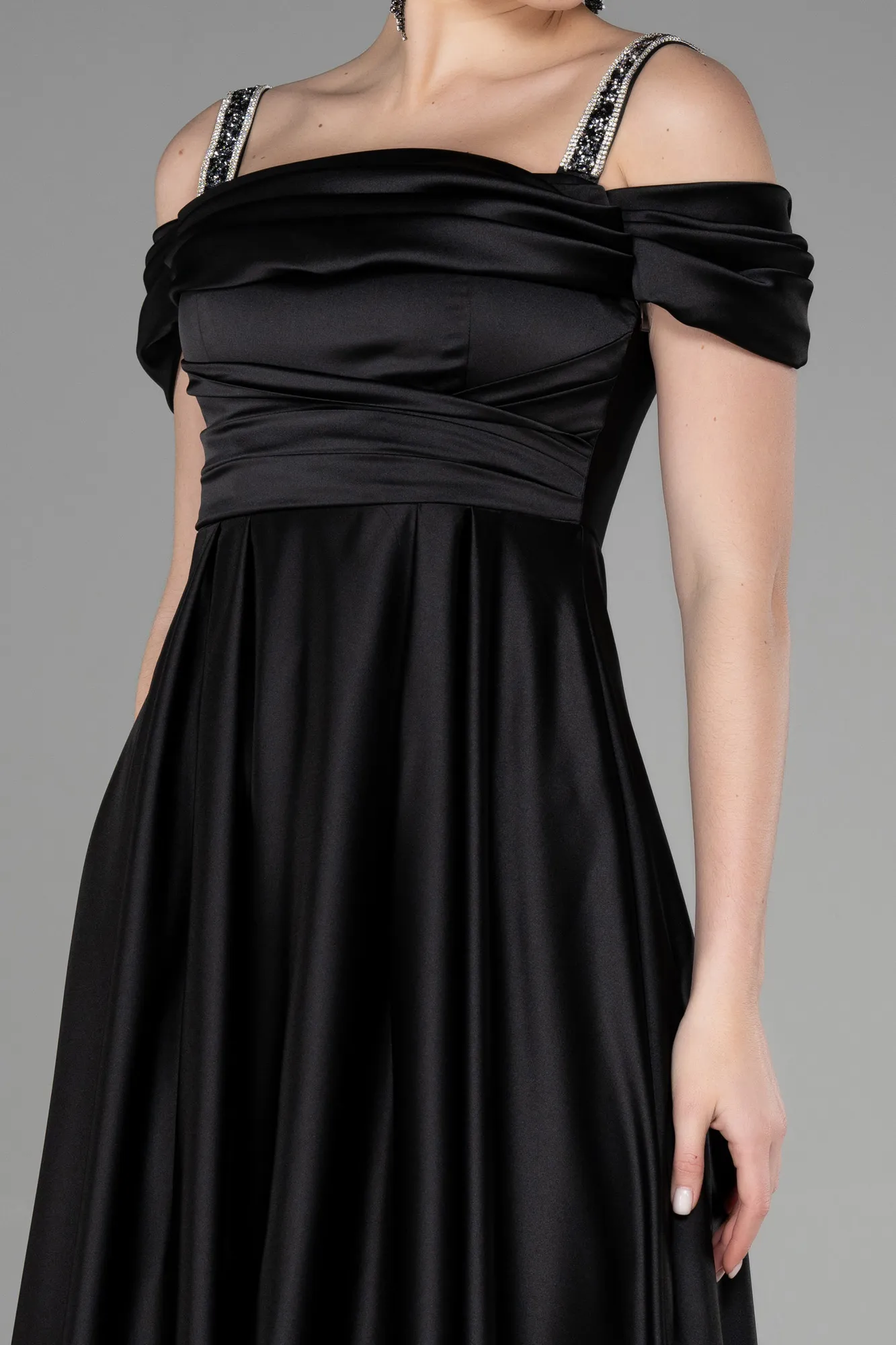 Black-Long Satin Evening Dress ABU3499