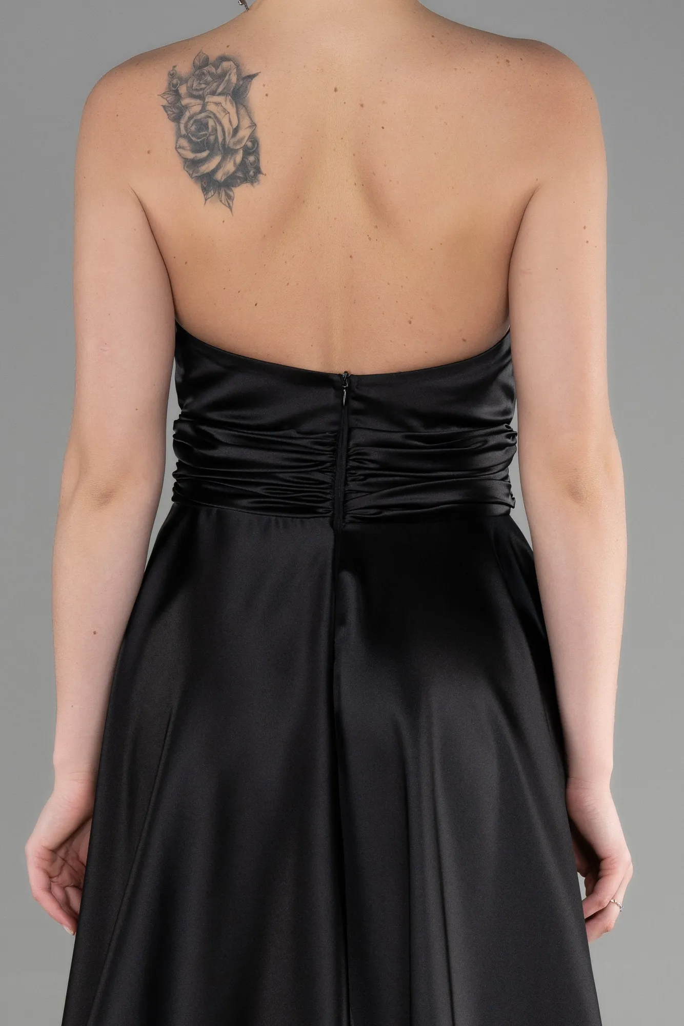 Black-Long Satin Evening Dress ABU3502