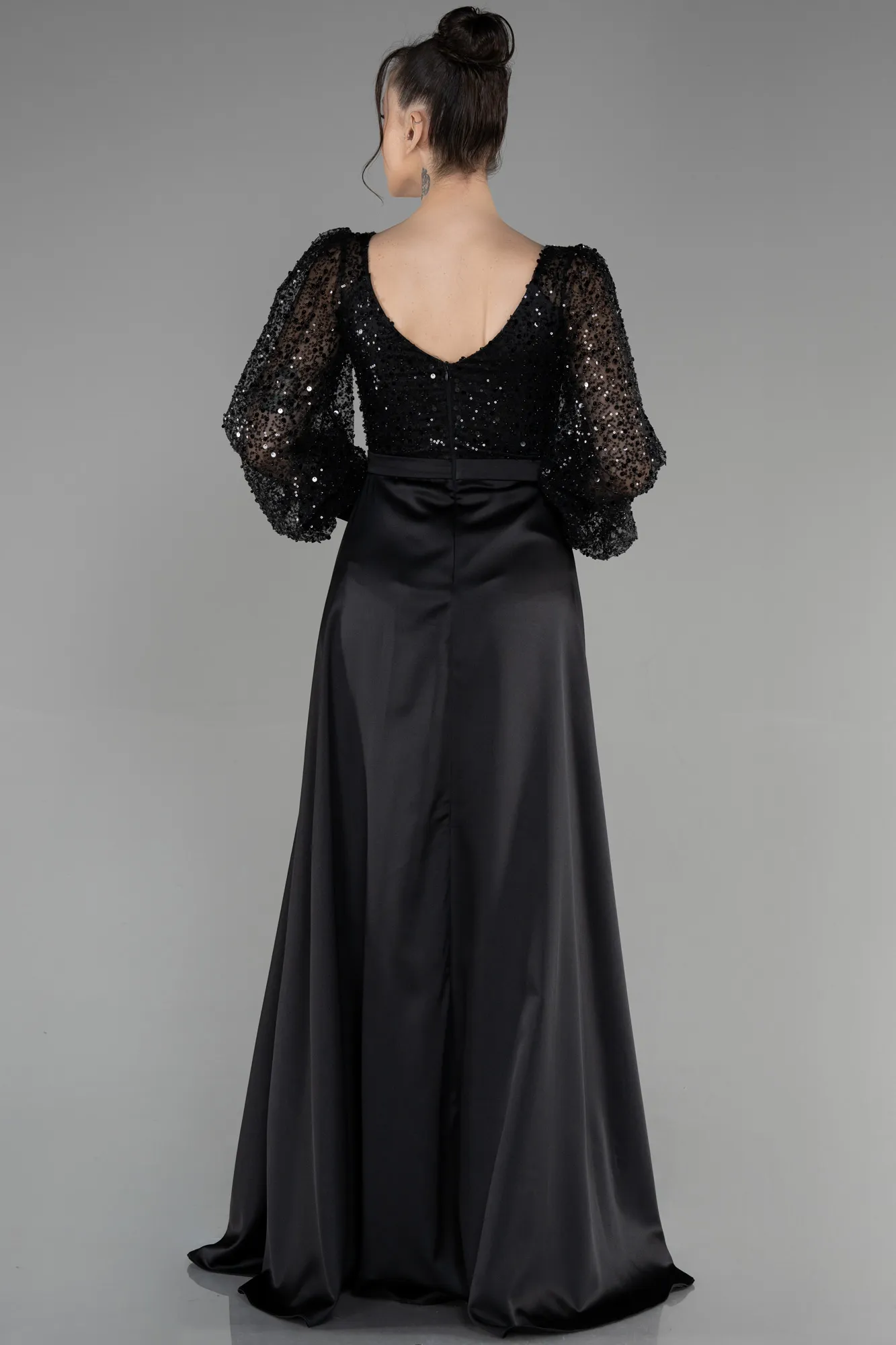 Black-Long Satin Evening Dress ABU3513