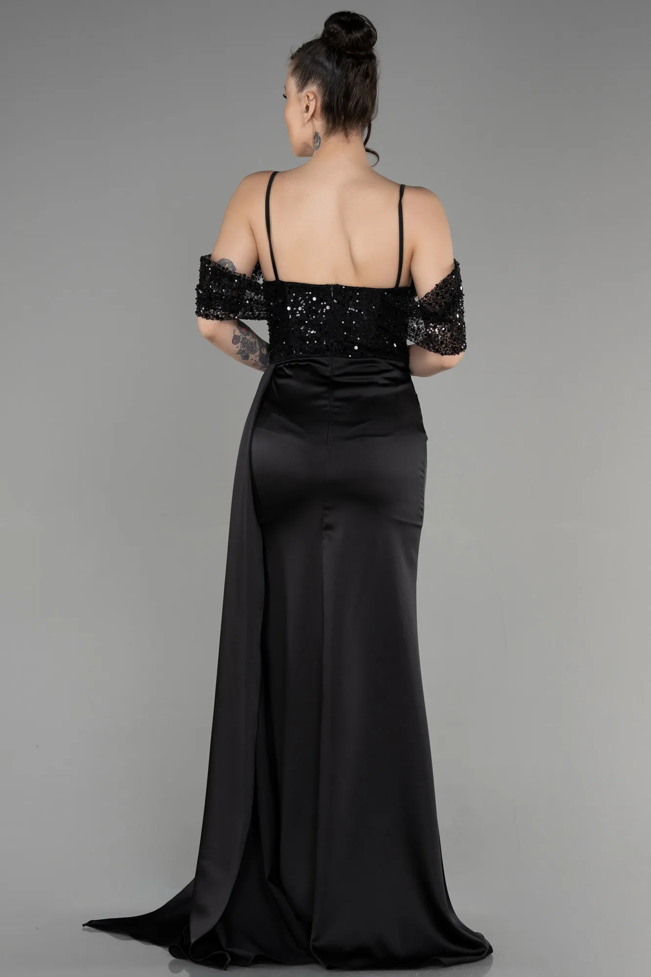 Black-Long Satin Evening Dress ABU3521