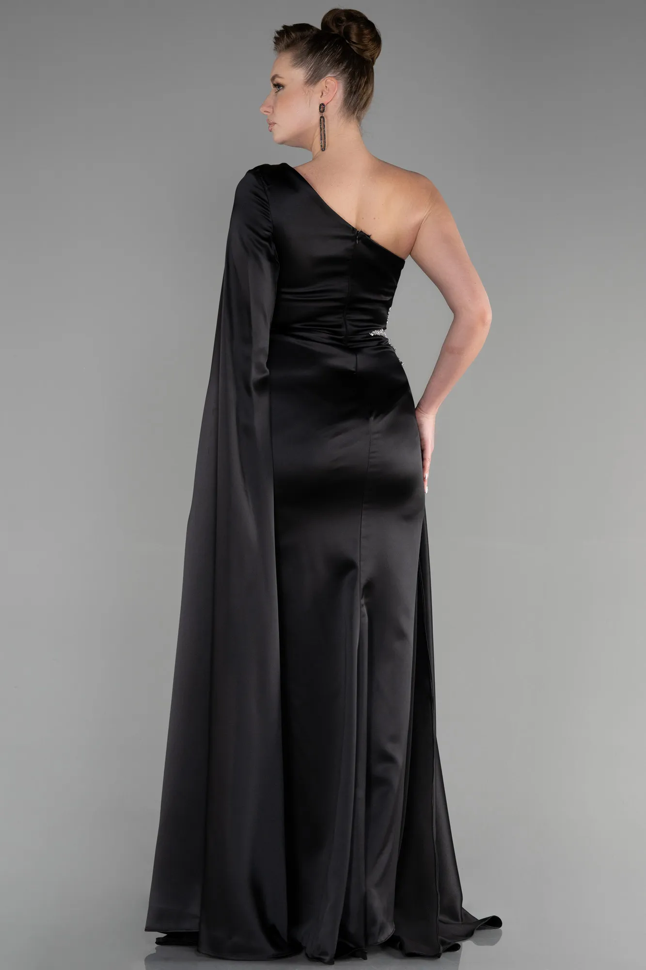 Black-Long Satin Evening Dress ABU3545