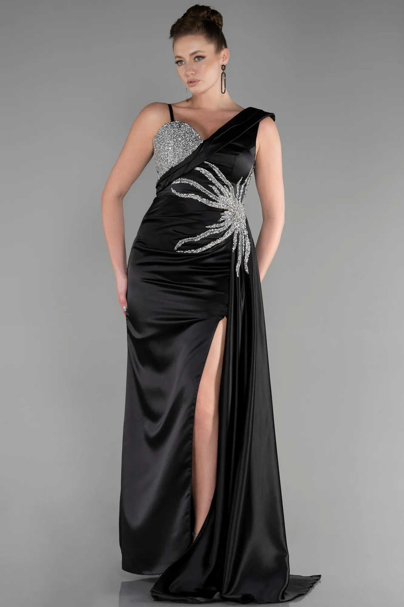Black-Long Satin Evening Dress ABU3546