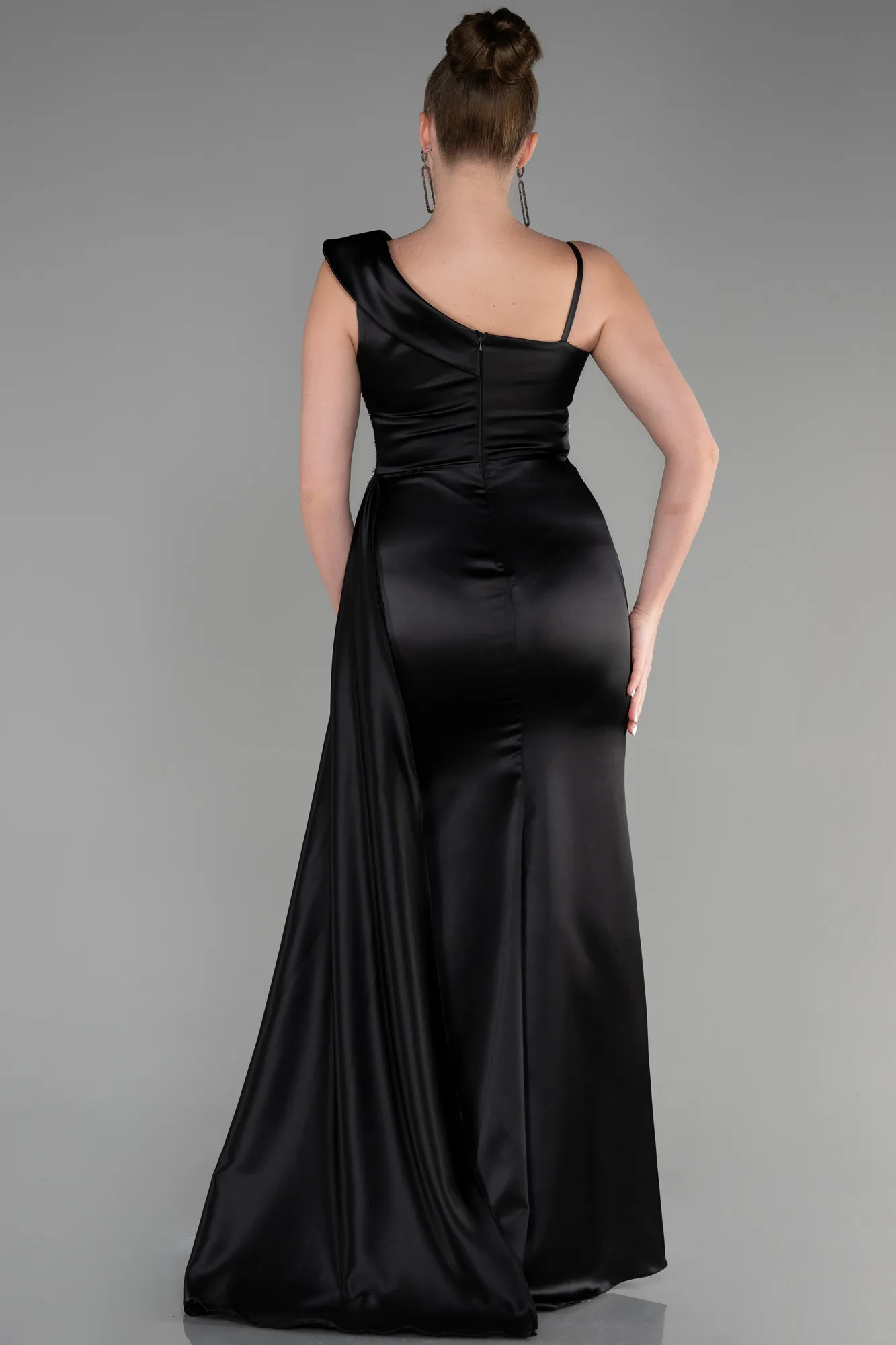 Black-Long Satin Evening Dress ABU3546