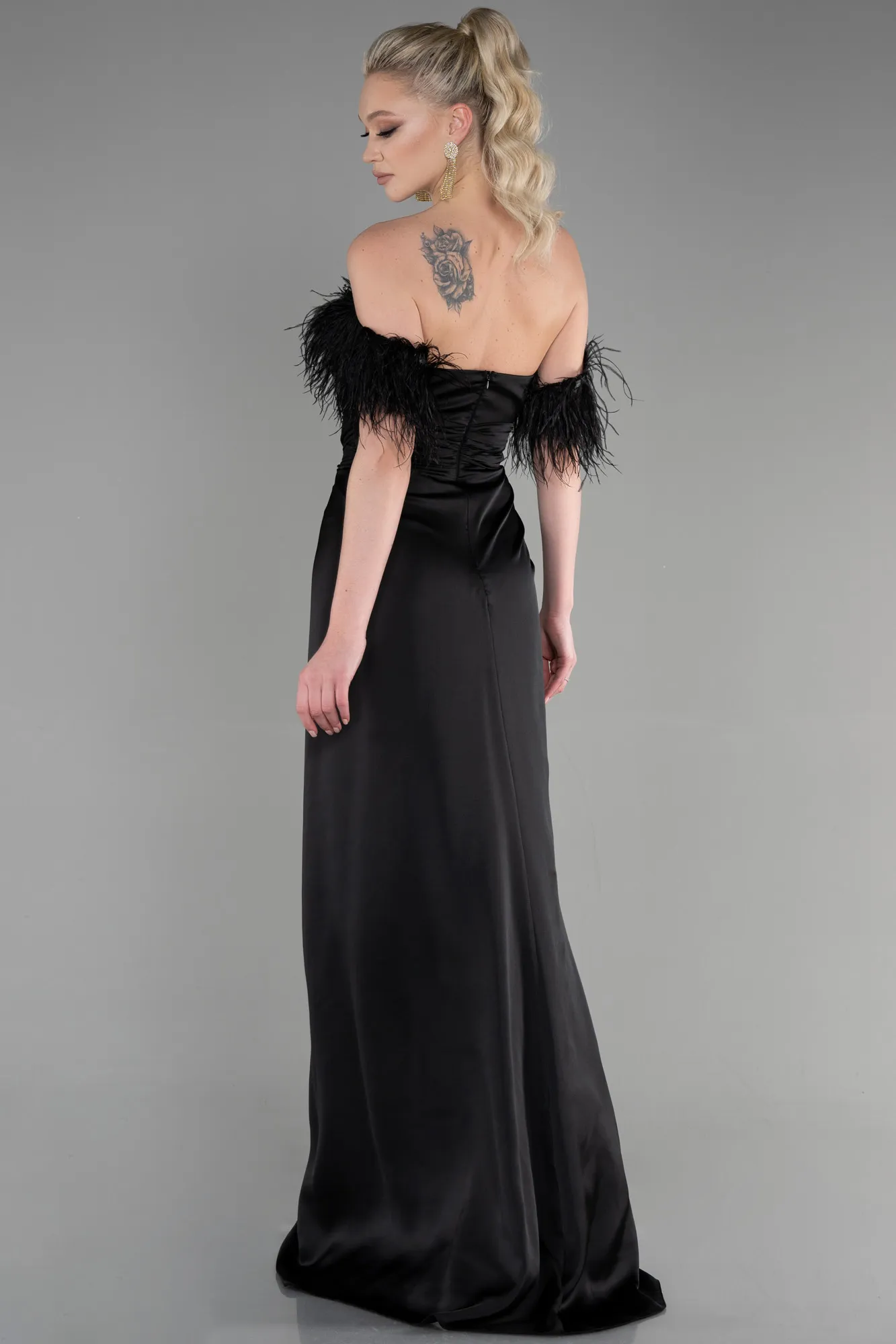 Black-Long Satin Evening Dress ABU3631