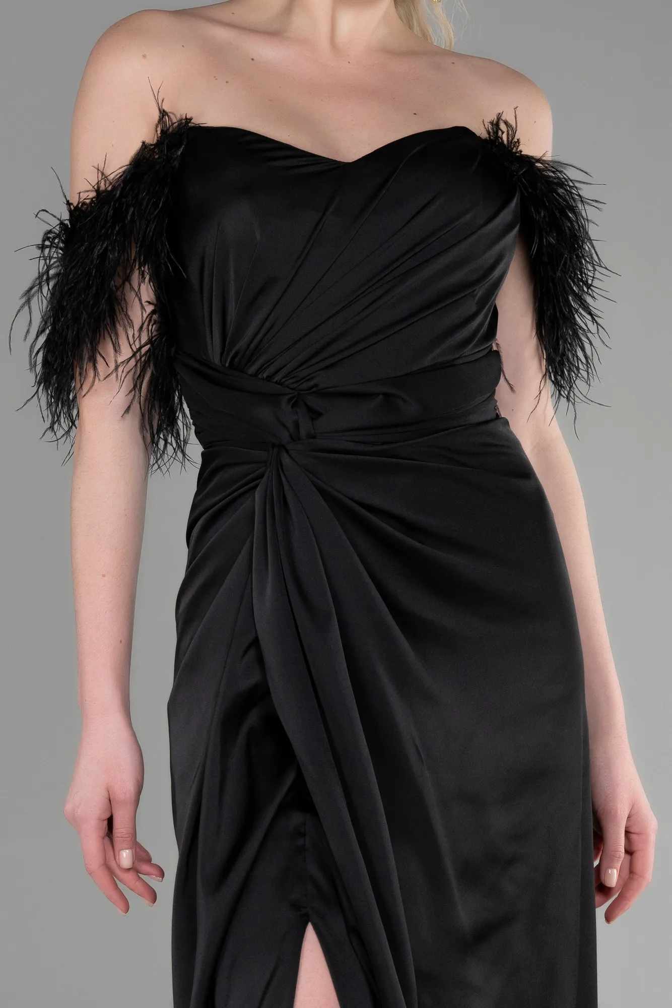 Black-Long Satin Evening Dress ABU3631