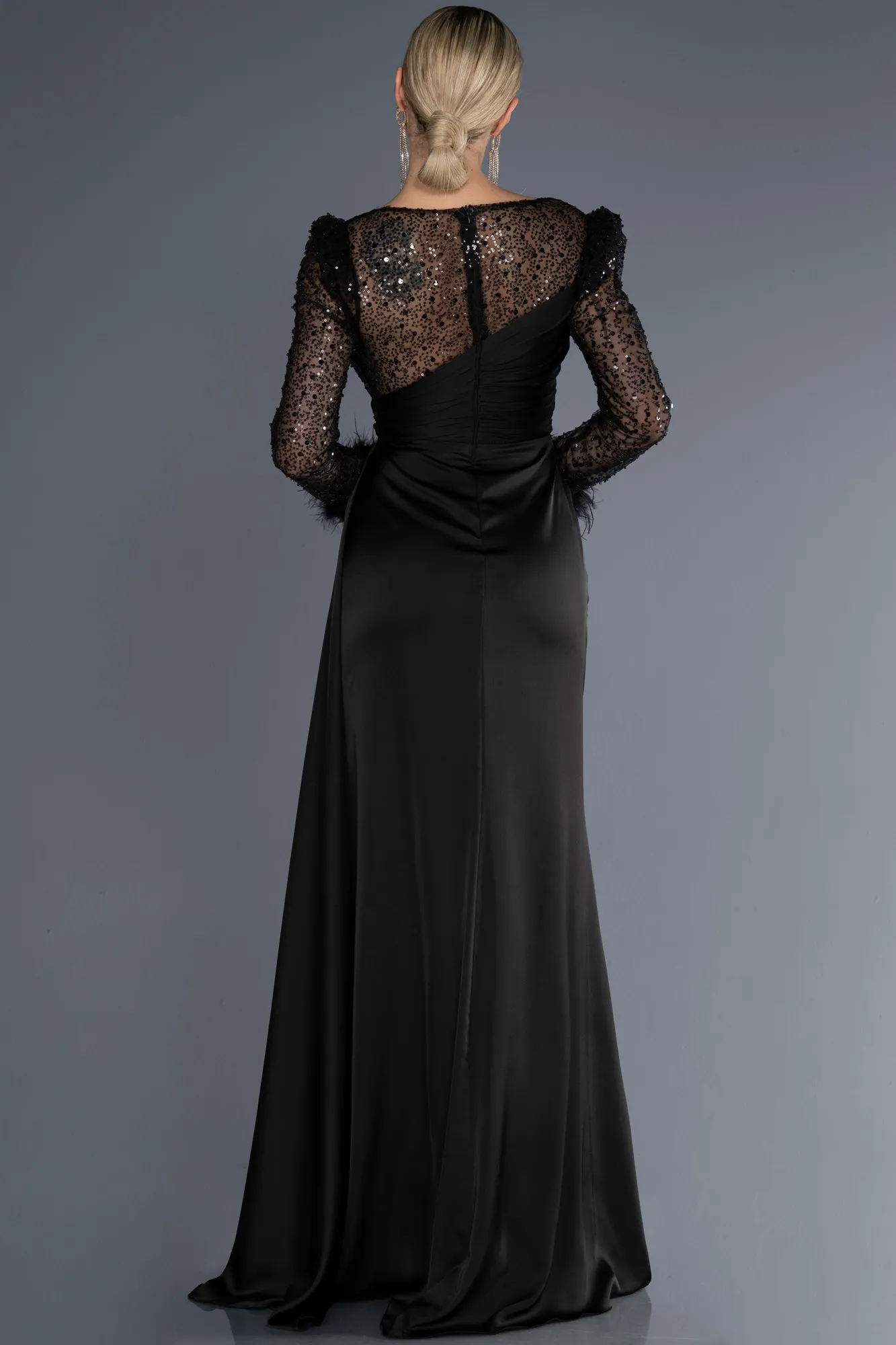 Black-Long Satin Evening Dress ABU3673