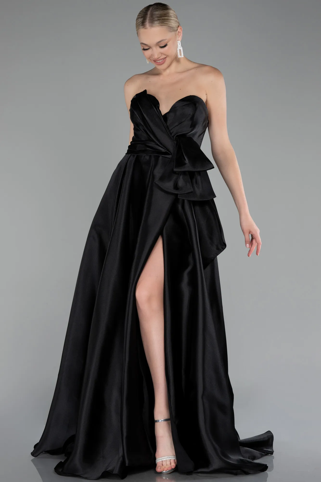 Black-Long Satin Evening Dress ABU3674