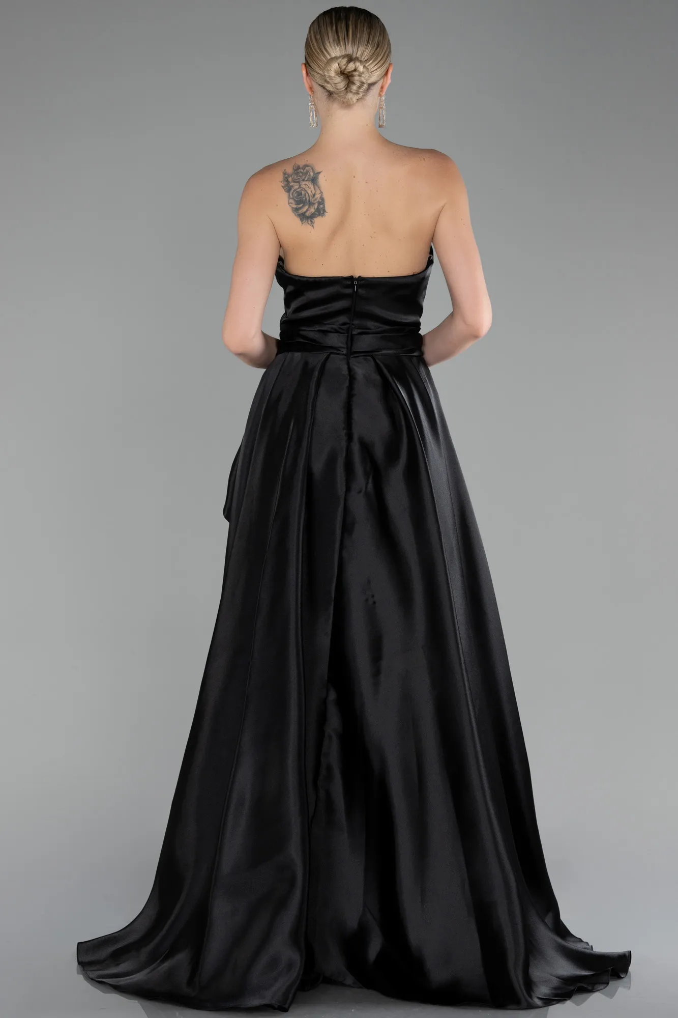 Black-Long Satin Evening Dress ABU3674