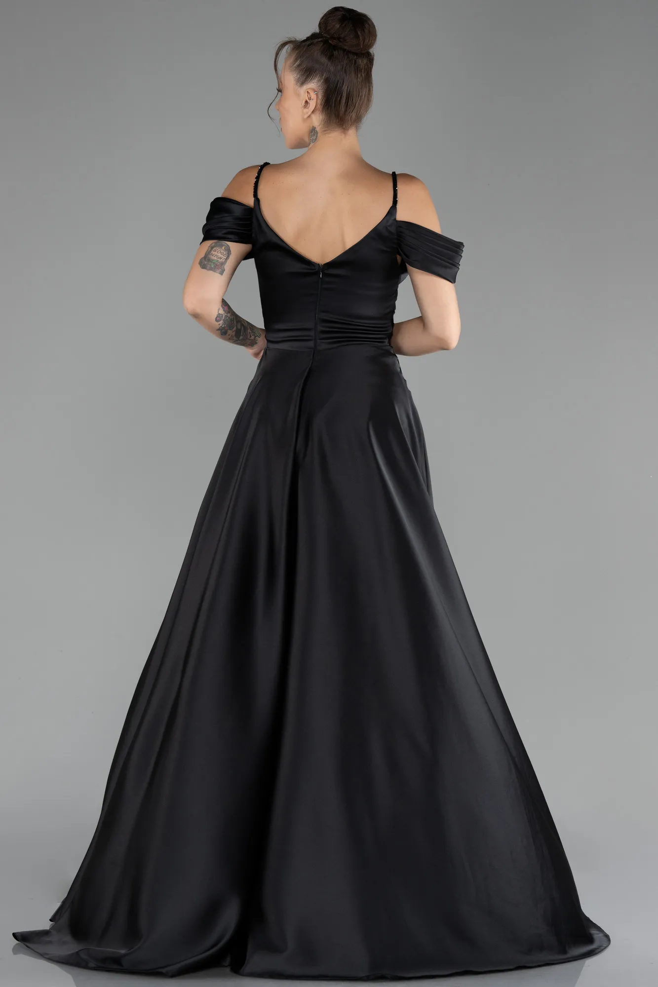 Black-Long Satin Evening Dress ABU3678