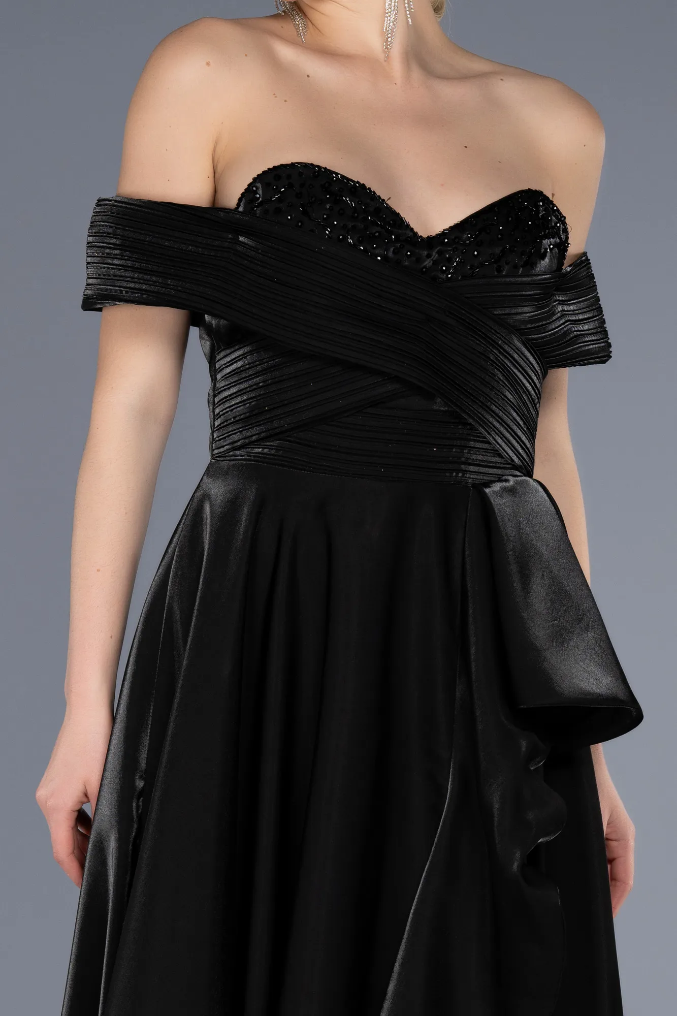 Black-Long Satin Evening Dress ABU3701
