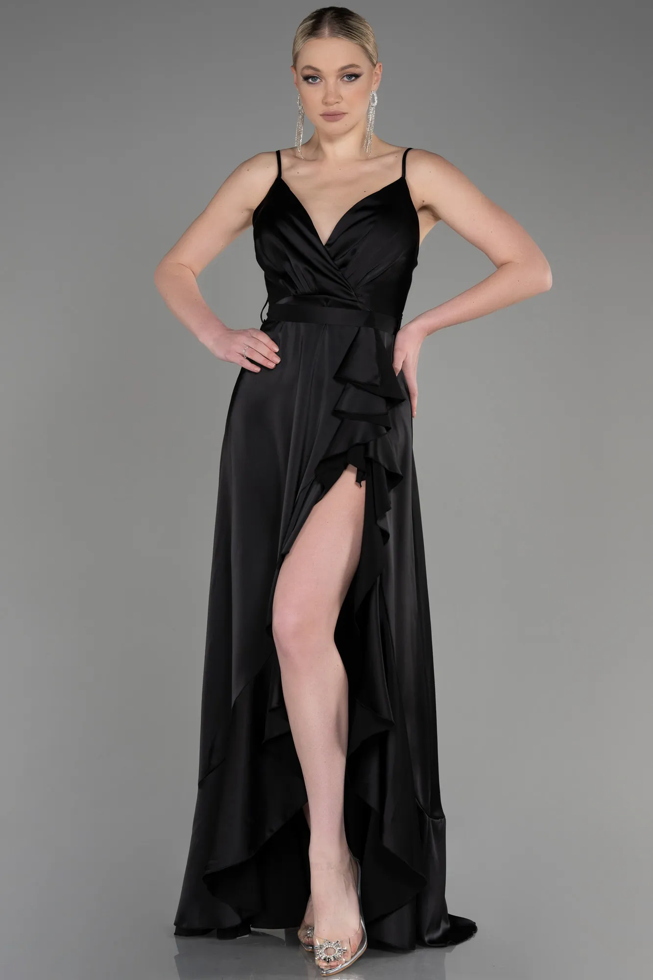 Black-Long Satin Evening Dress ABU3807