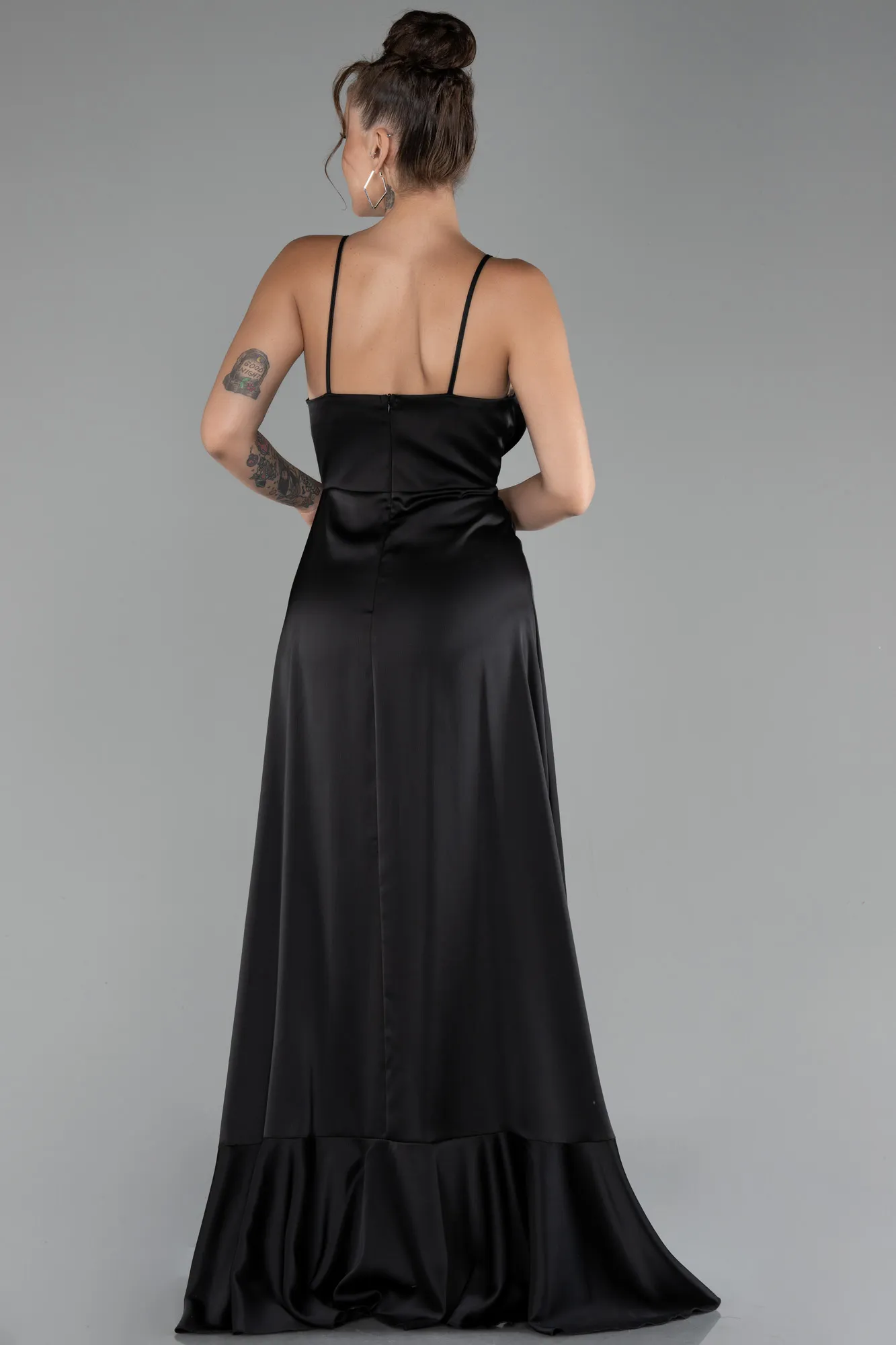 Black-Long Satin Evening Dress ABU3807