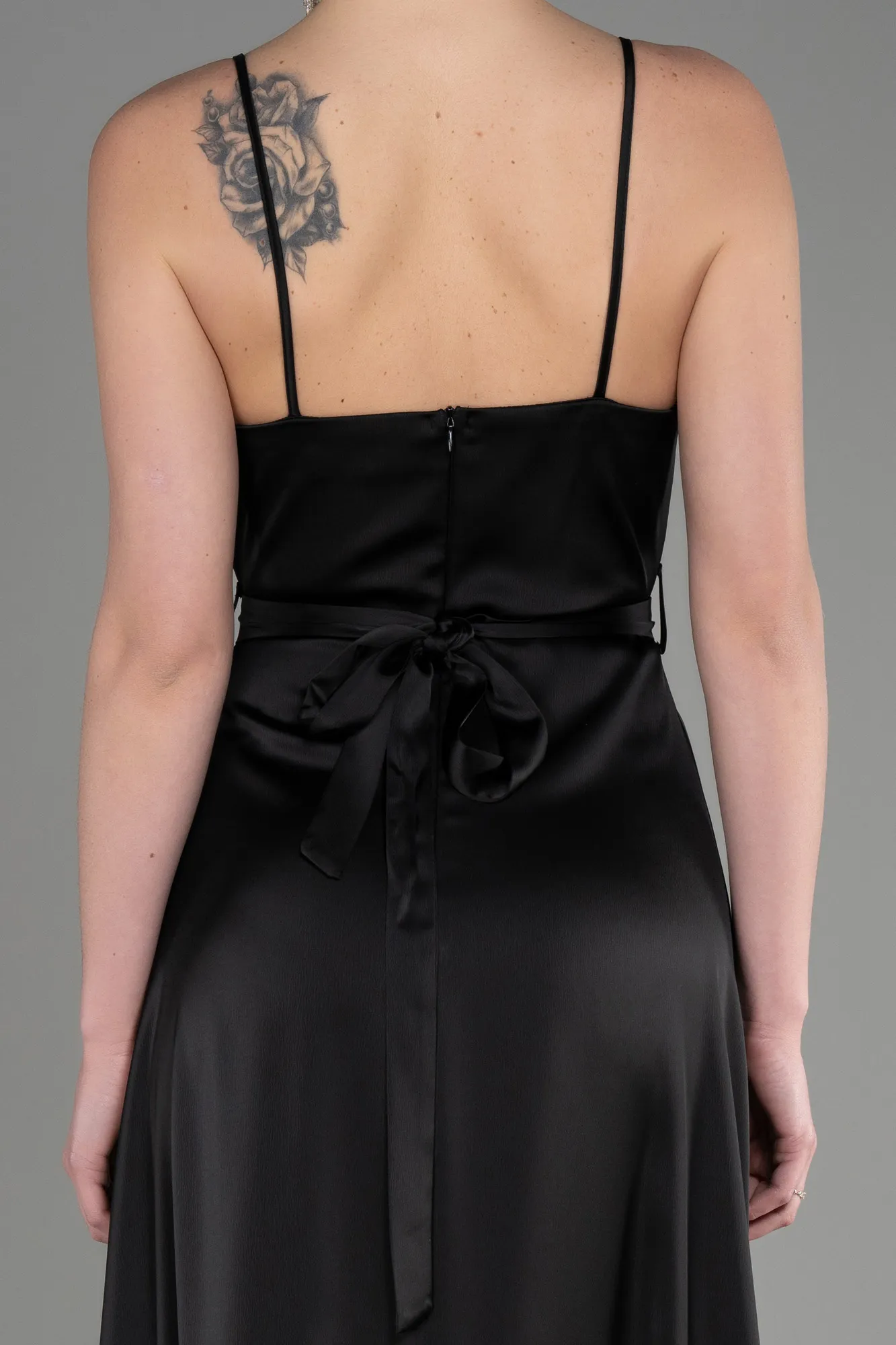 Black-Long Satin Evening Dress ABU3807