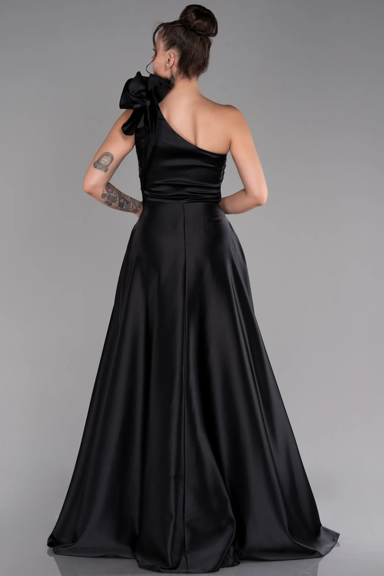 Black-Long Satin Evening Dress ABU4189