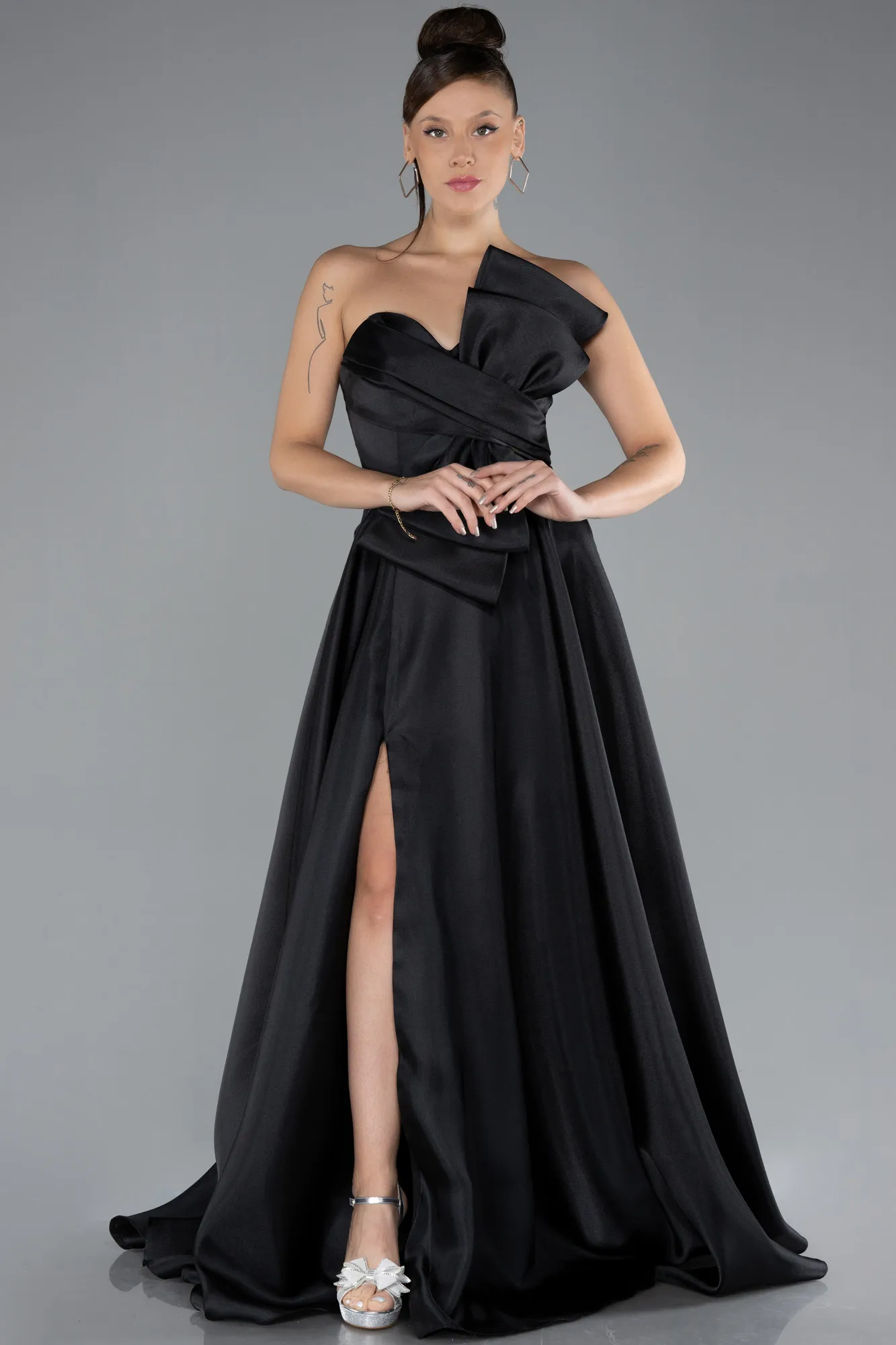 Black-Long Satin Evening Dress ABU4222