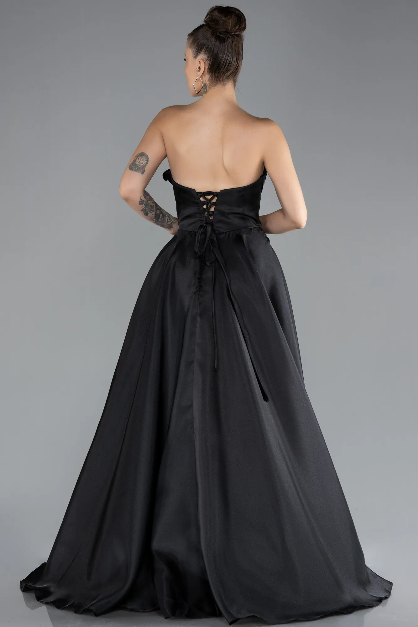 Black-Long Satin Evening Dress ABU4222