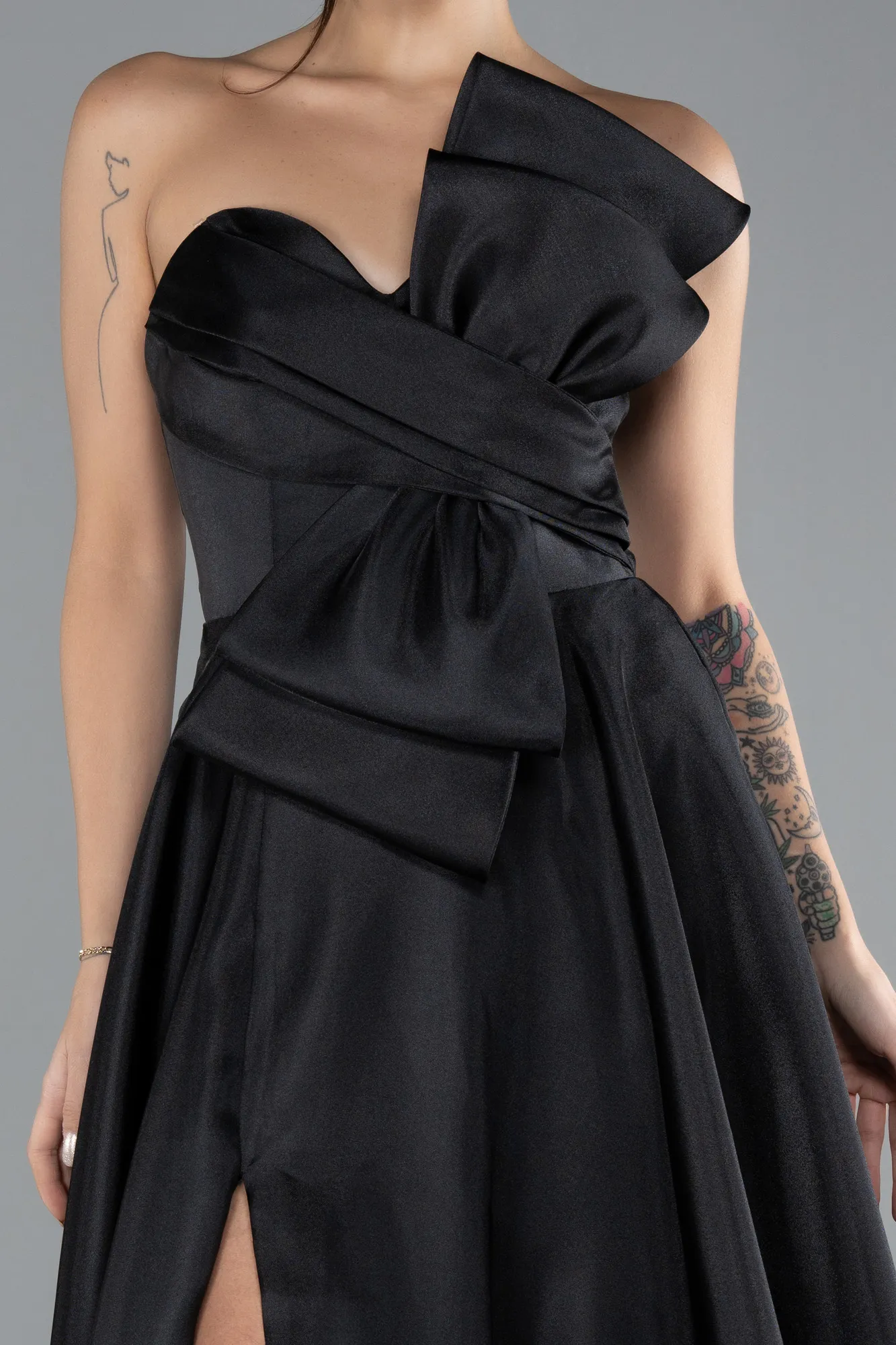 Black-Long Satin Evening Dress ABU4222