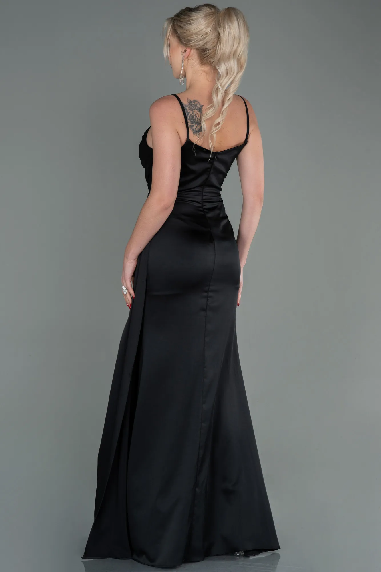 Black-Long Satin Mermaid Evening Dress ABU1894