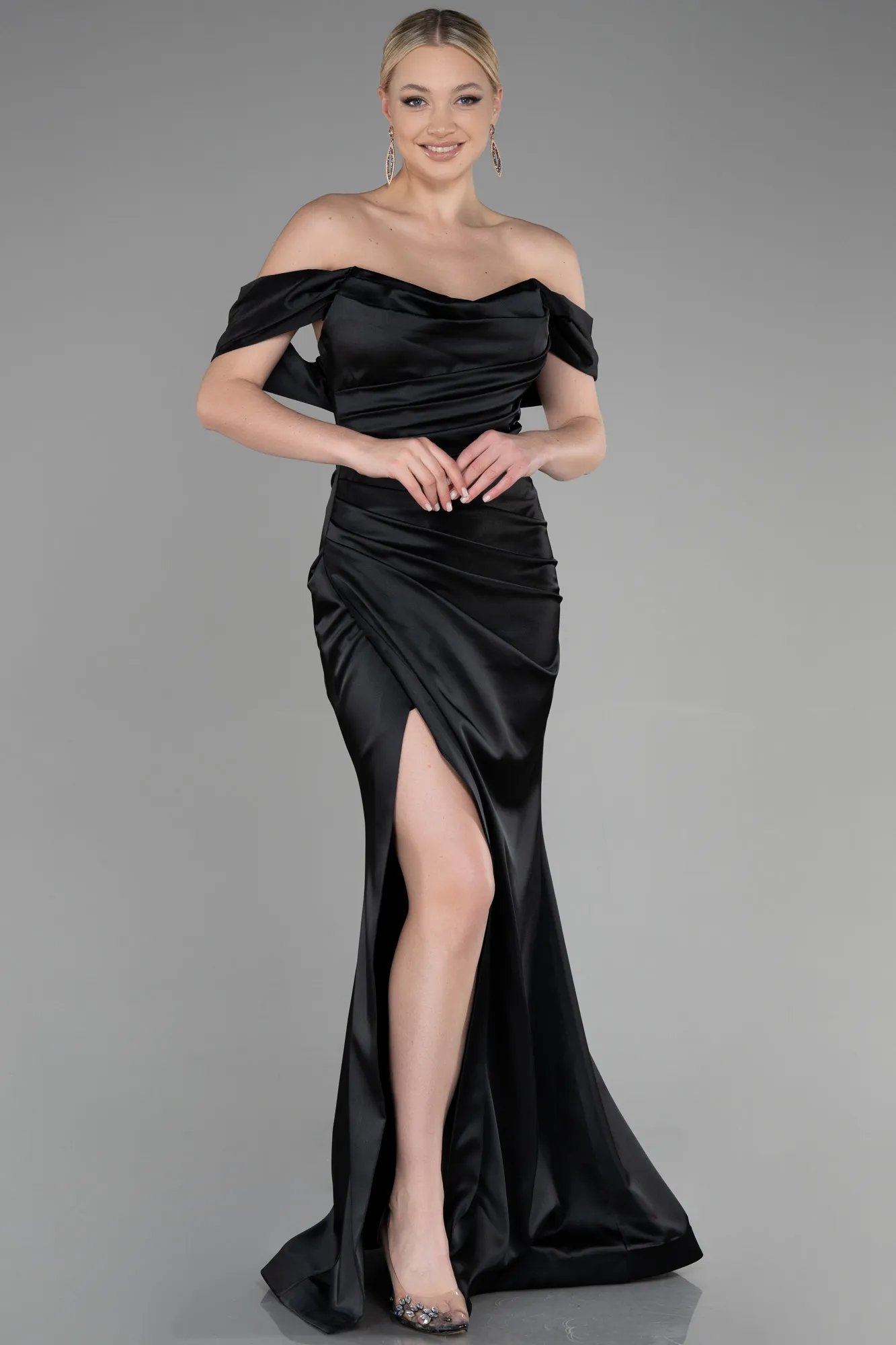 Black-Long Satin Mermaid Evening Dress ABU3479