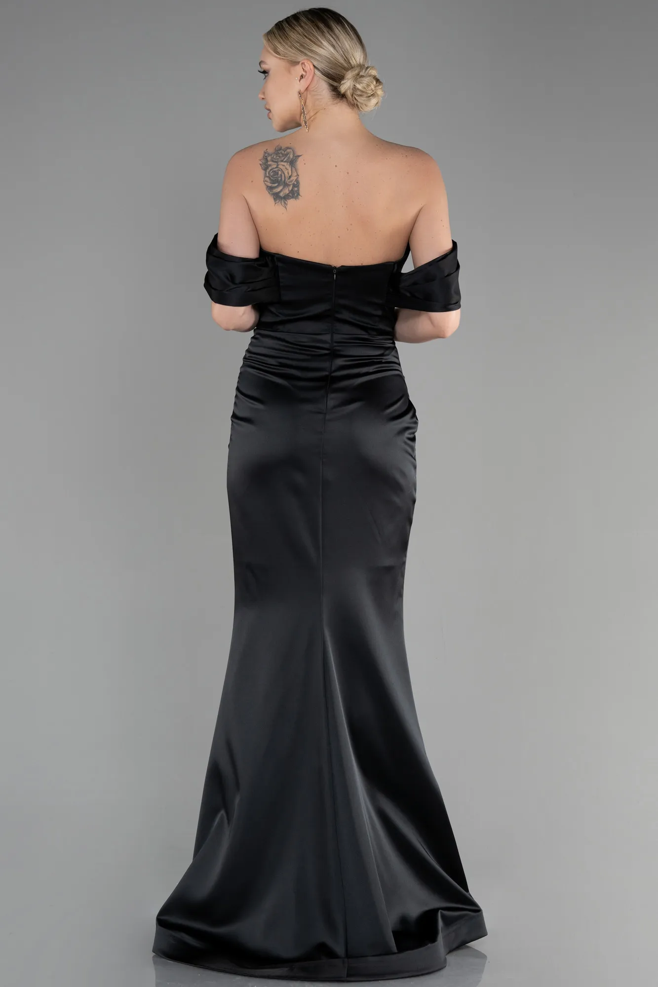 Black-Long Satin Mermaid Evening Dress ABU3479