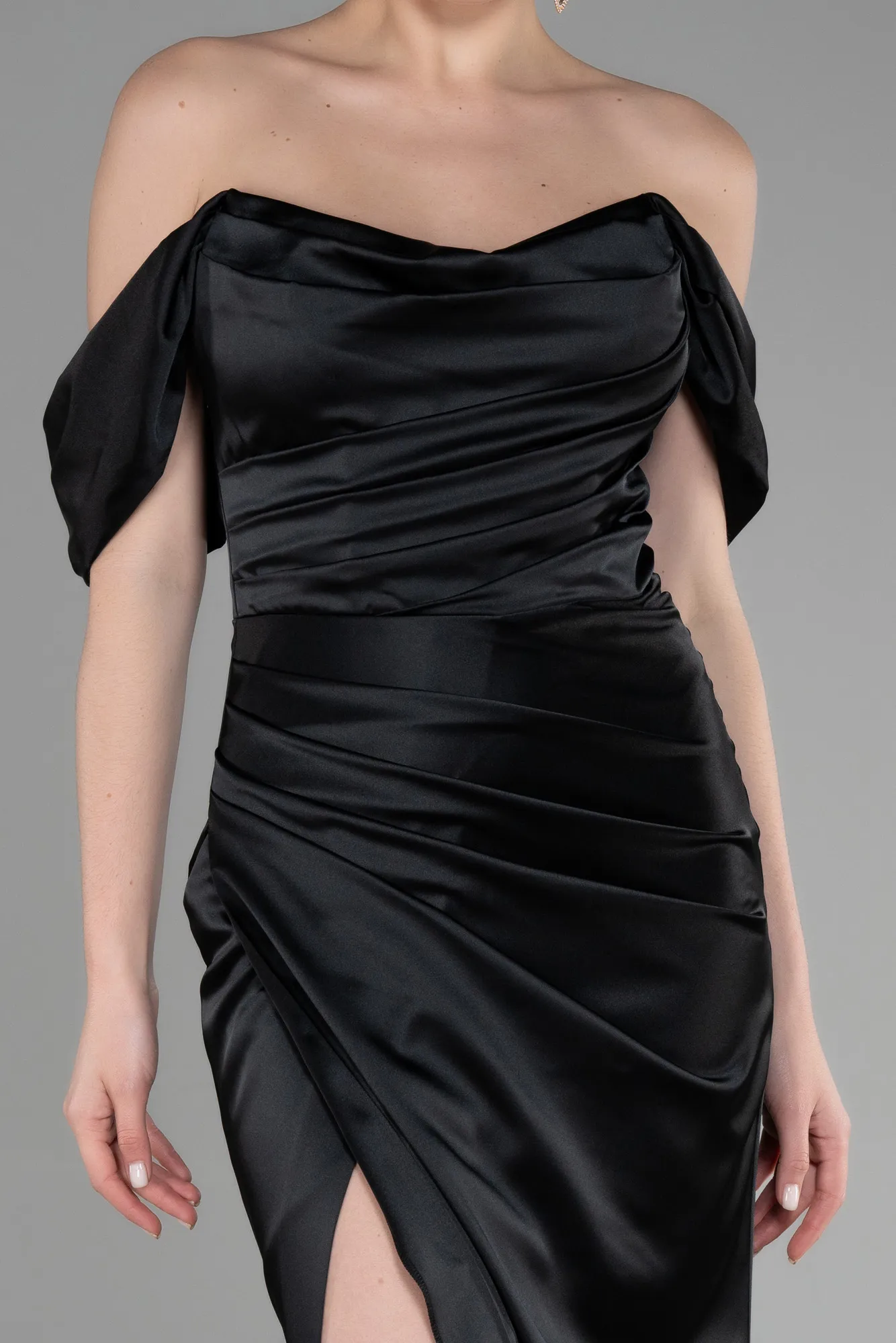 Black-Long Satin Mermaid Evening Dress ABU3479