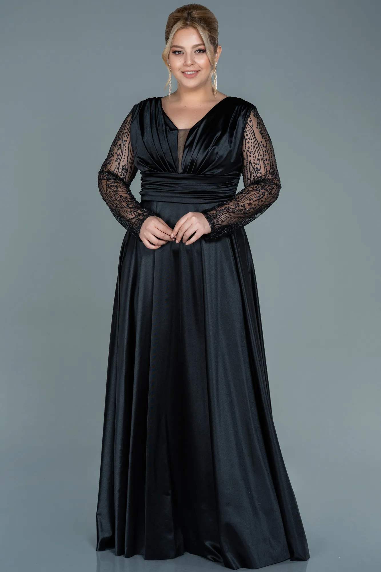 Black-Long Satin Oversized Evening Dress ABU2641