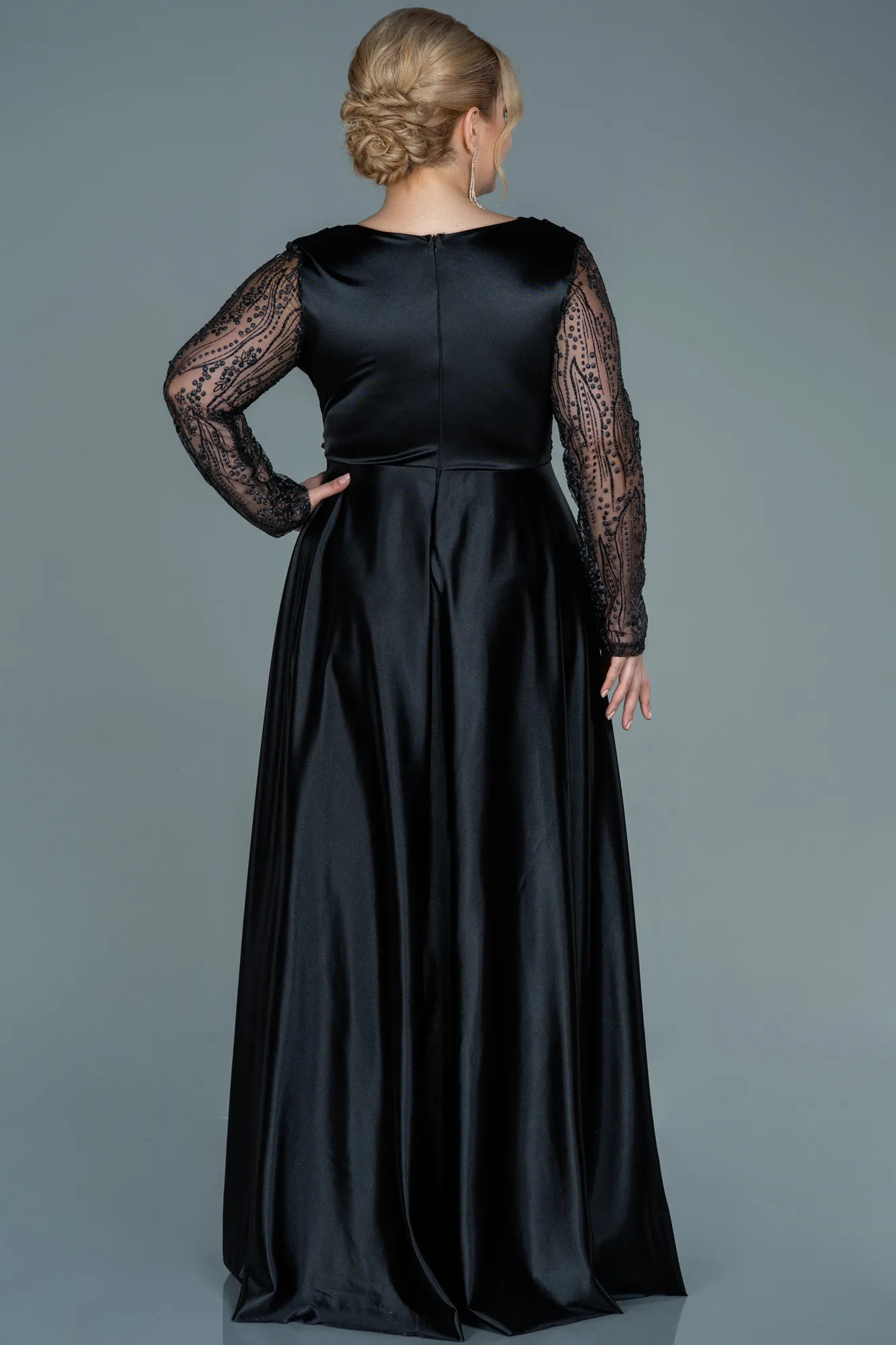 Black-Long Satin Oversized Evening Dress ABU2641
